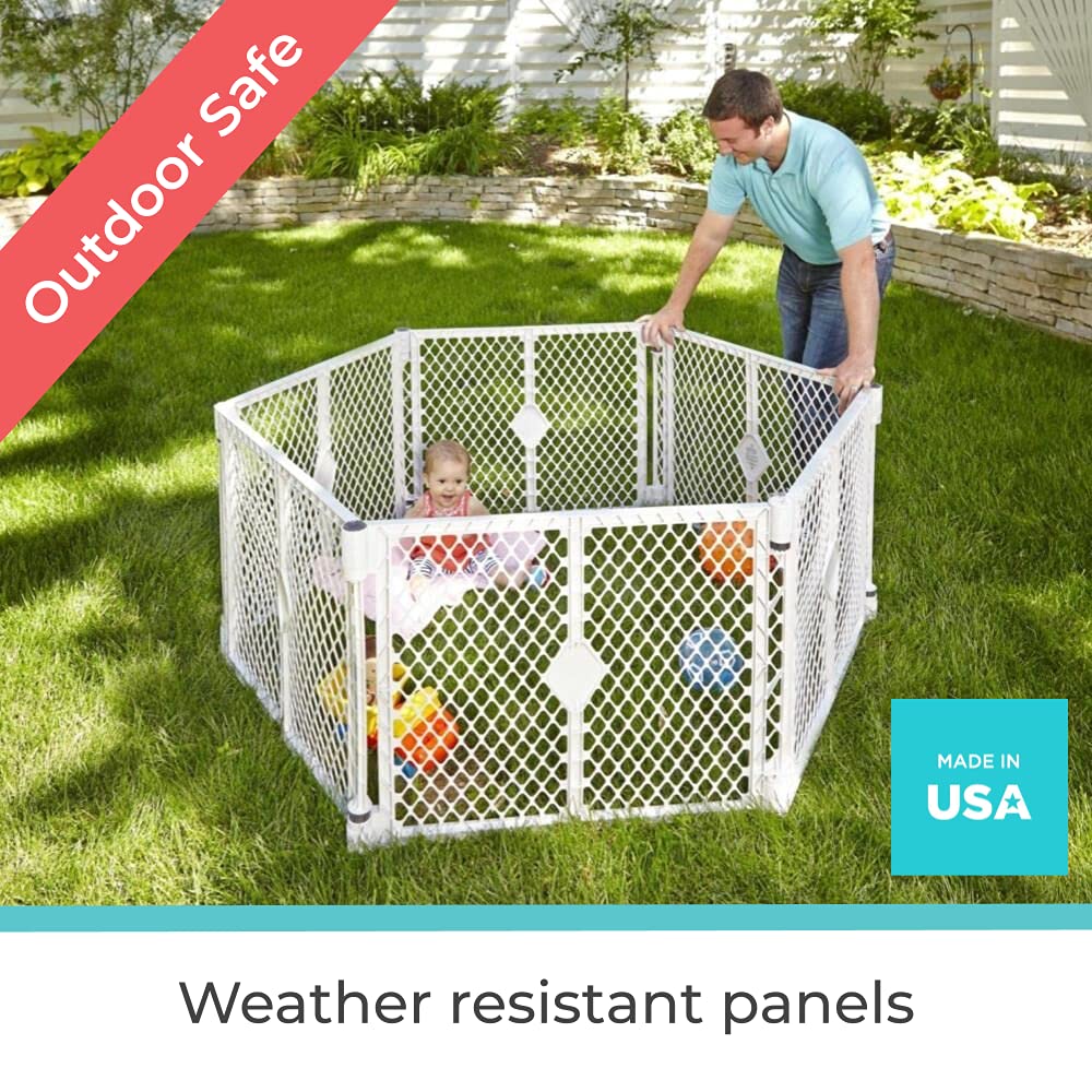 Toddleroo By North States Superyard 6 Panel Baby Play Yard.Playpen/Extra Wide Baby Gate, Wall Mount Kit Included.Made In Usa. 38.5'-201'Wide, 5.5 Ft Corner To Corner Play Yard,Plastic (26' Tall, Gray)