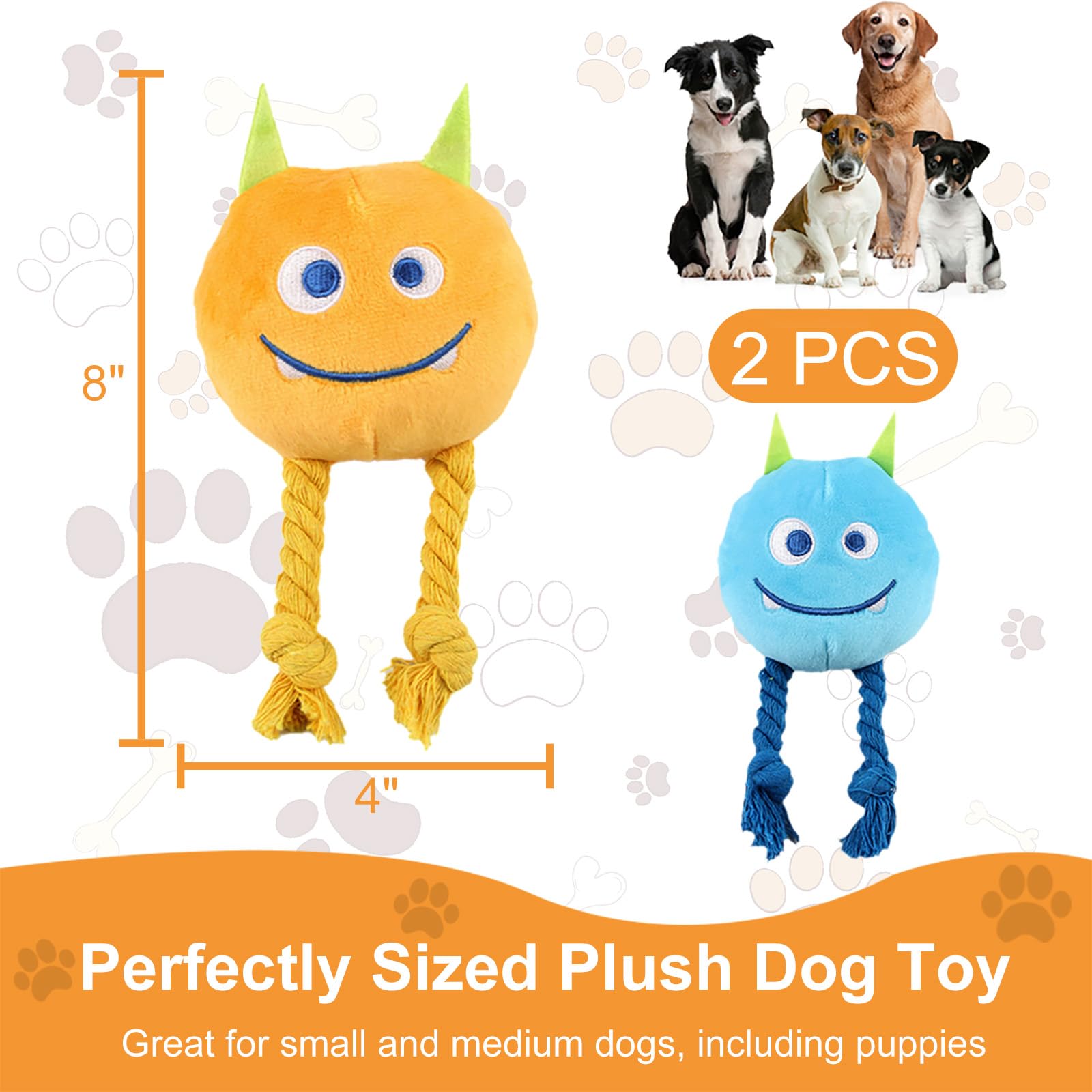 lilfrd Dog Toys for Small Dogs - 2 Pack Puppy Toys to Keep Them Busy - Squeaky Rope Plush Dog Toys for Small and Medium Breed