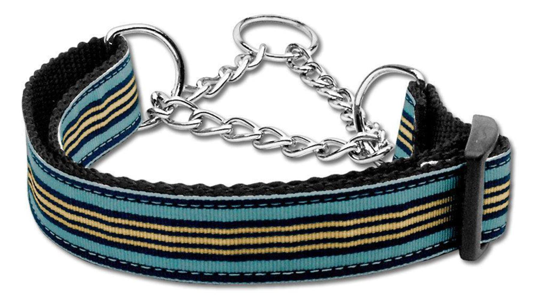 Mirage Pet Products Martingale Preppy Stripes Nylon Ribbon Collars, Large, Light Blue/Khaki