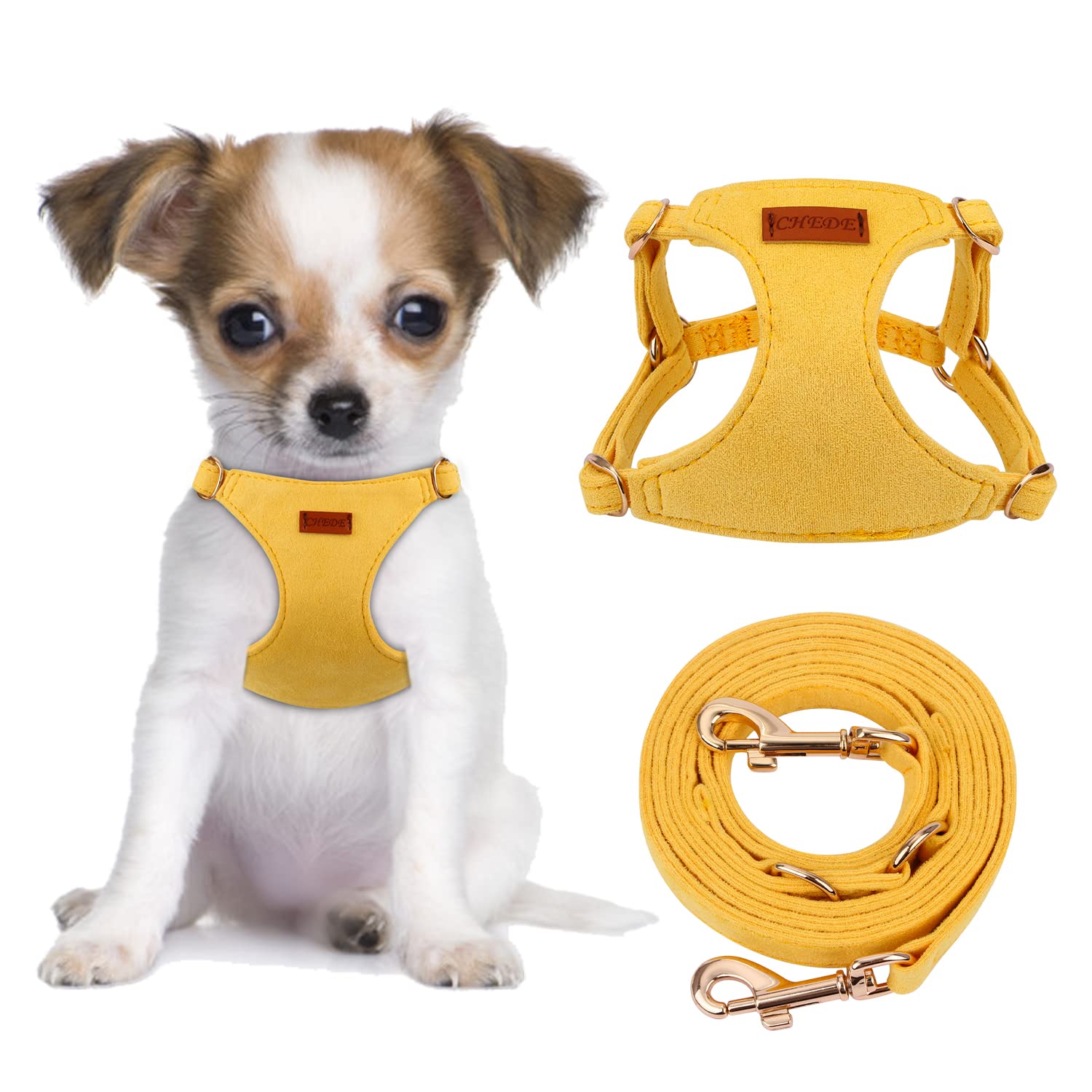 Chede No Pull Puppy Harness And Multifunction Dog Leash Set- 8 Colors Soft Adjustable No Choke Escape Proof Cute,Lightweight Pet Vest Harness For Small And Medium Dog (Xs, Yellow)