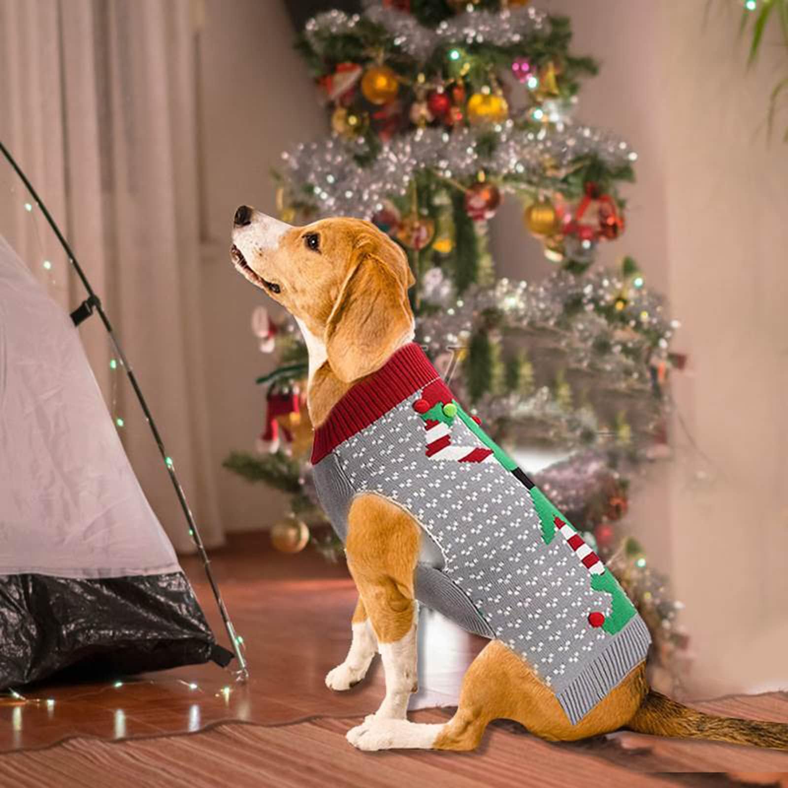 Axiijgl Dog Elf Christmas Costume With Leash Hole - Small Pullover Outfit For Dachshund, Chihuahua, Frenchie - Gray Clothes