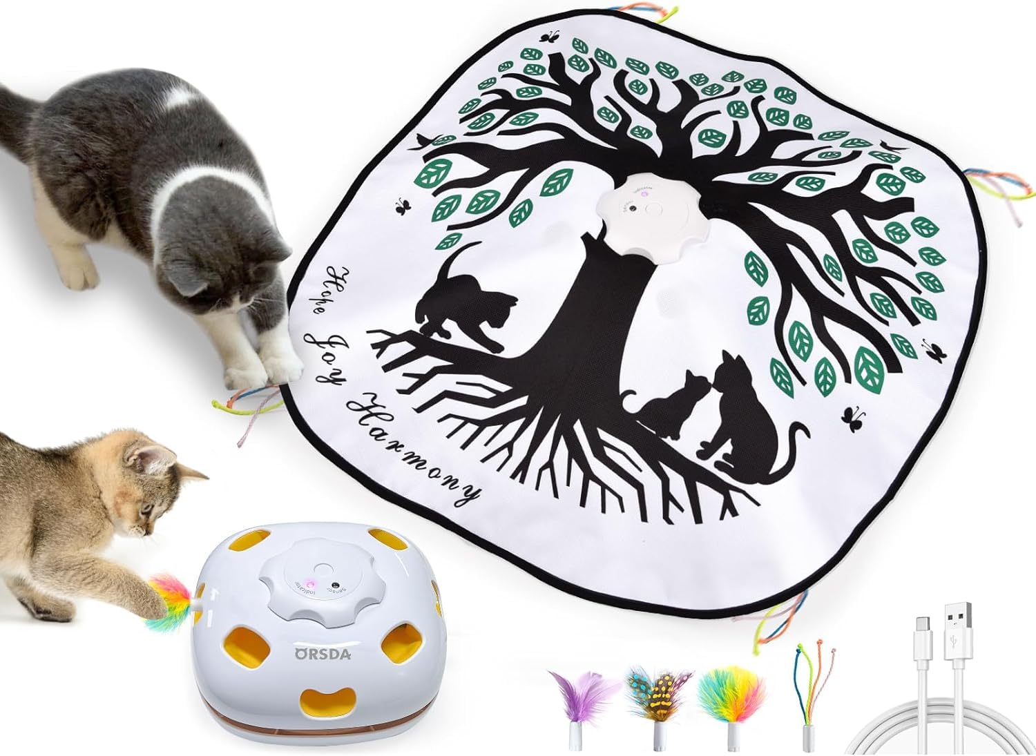 Orsda Cat Toys For Indoor Cats 4 In 1 Interactive Automatic Cat Toys For Bored Indoor Adult Cats Kitten Toy Rechargeable 8 Hole 