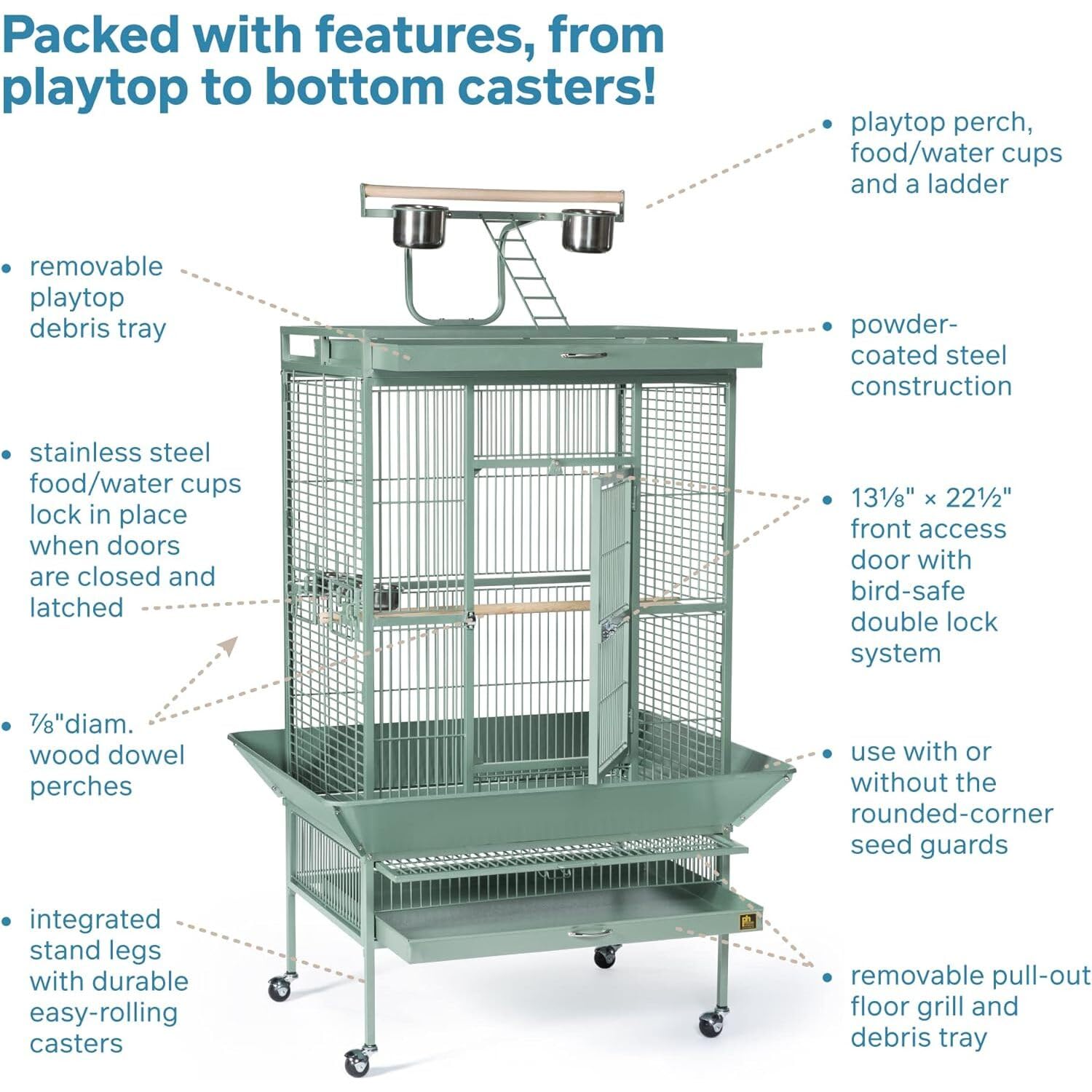 Prevue Hendryx Pet Products Wrought Iron Select Bird Cage 3153Sage, Sage Green, 30-Inch By 22-Inch By 63-Inch