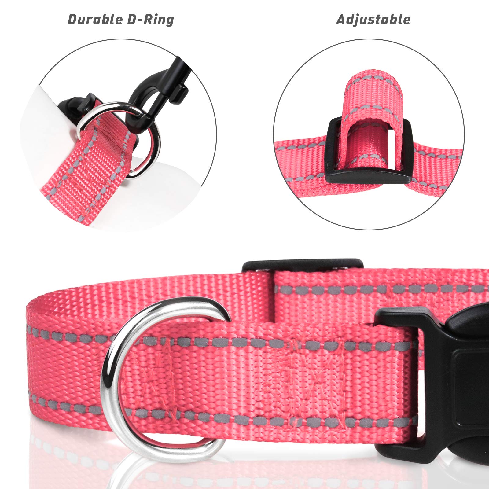 Tagme Reflective Nylon Dog Collars, Adjustable Classic Dog Collar With Quick Release Buckle For Small Dogs, Baby Pink, 3/4' Width