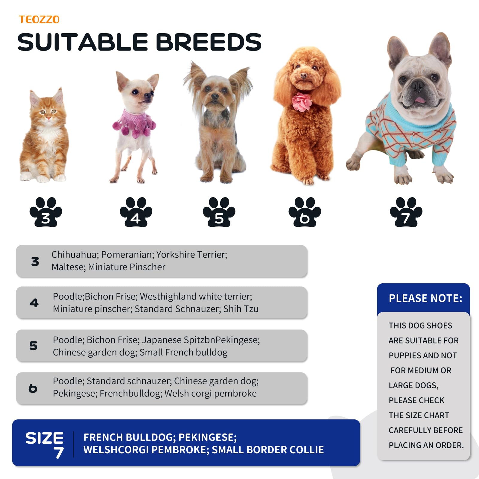 Teozzo Dog Boots & Paw Protector, Anti-Slip Sole Winter Snow Dog Booties With Reflective Straps Dog Shoes For Small Medium Dogs 4Pcs Blue 7