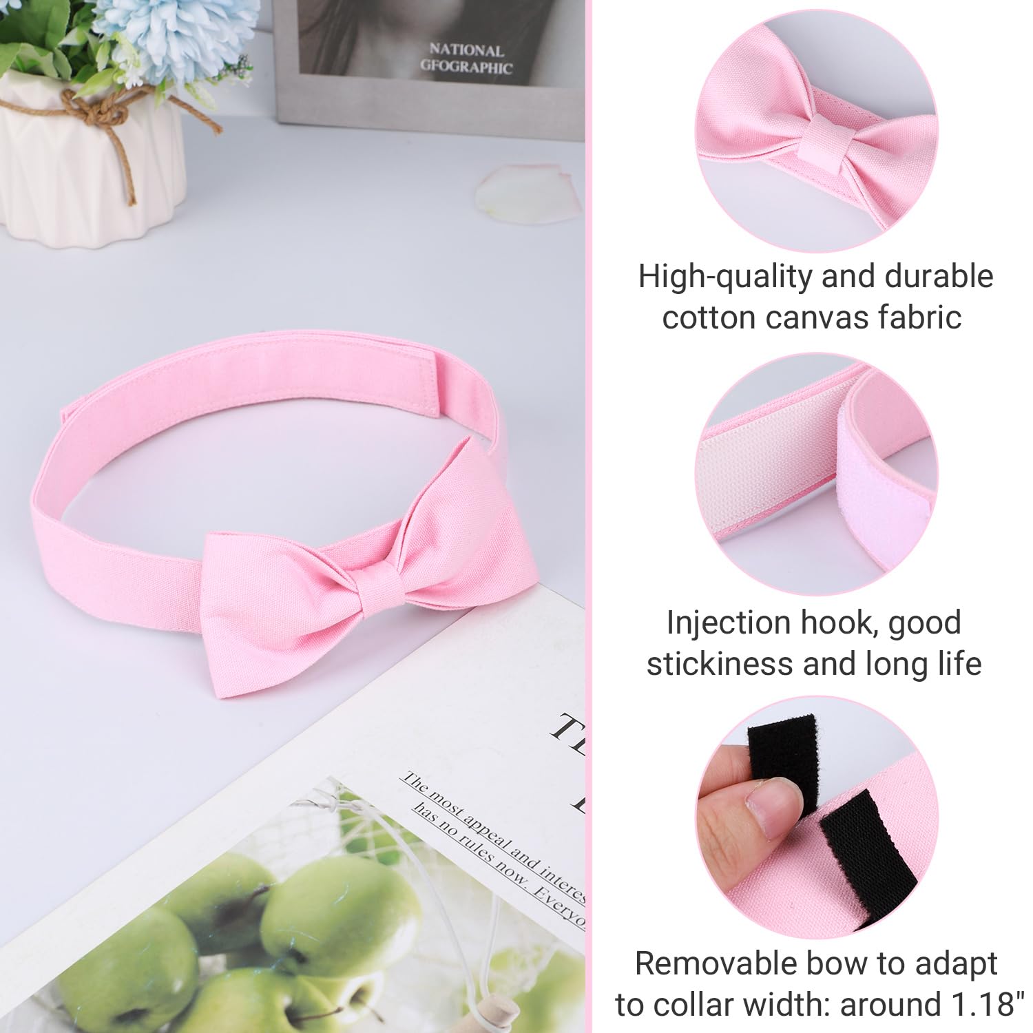 Segarty Dog Bow Ties For Large Dogs, Adjustable Pink Bowtie Collar, Durable Dog Neck Tie Tuxedo Comfortable Cotton Girl Pets Bow