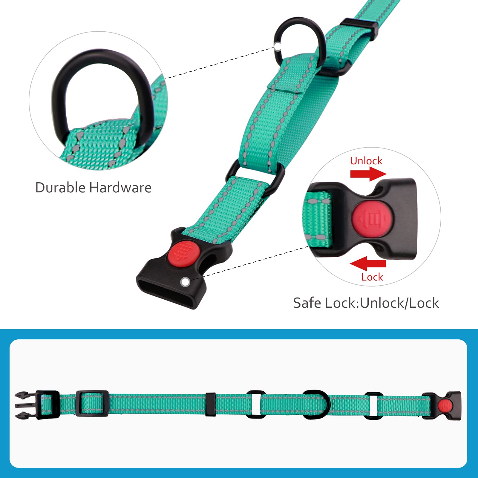Martingale Dog Collar And Leash Set Martingale Collars For Dogs Reflective Martingale Collar For Small Medium Large Dogs(Mint Green&M)