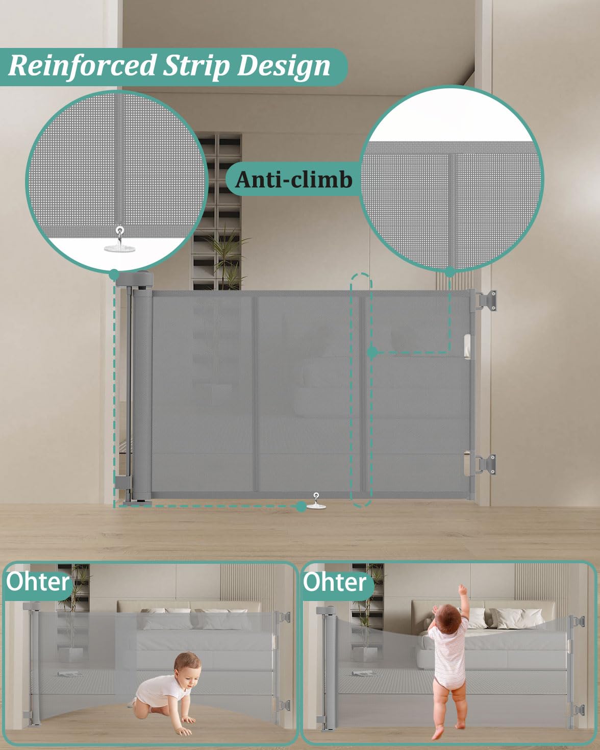Miumoon Upgrade 71' Retractable Baby Gates With Reinforced Strip Design To Prevent Crawling Through, 42' Tall Retractable Gate For Baby And Pet, 6 Ft Baby Gates For Stairs, Doorways, Hallways(Gray)