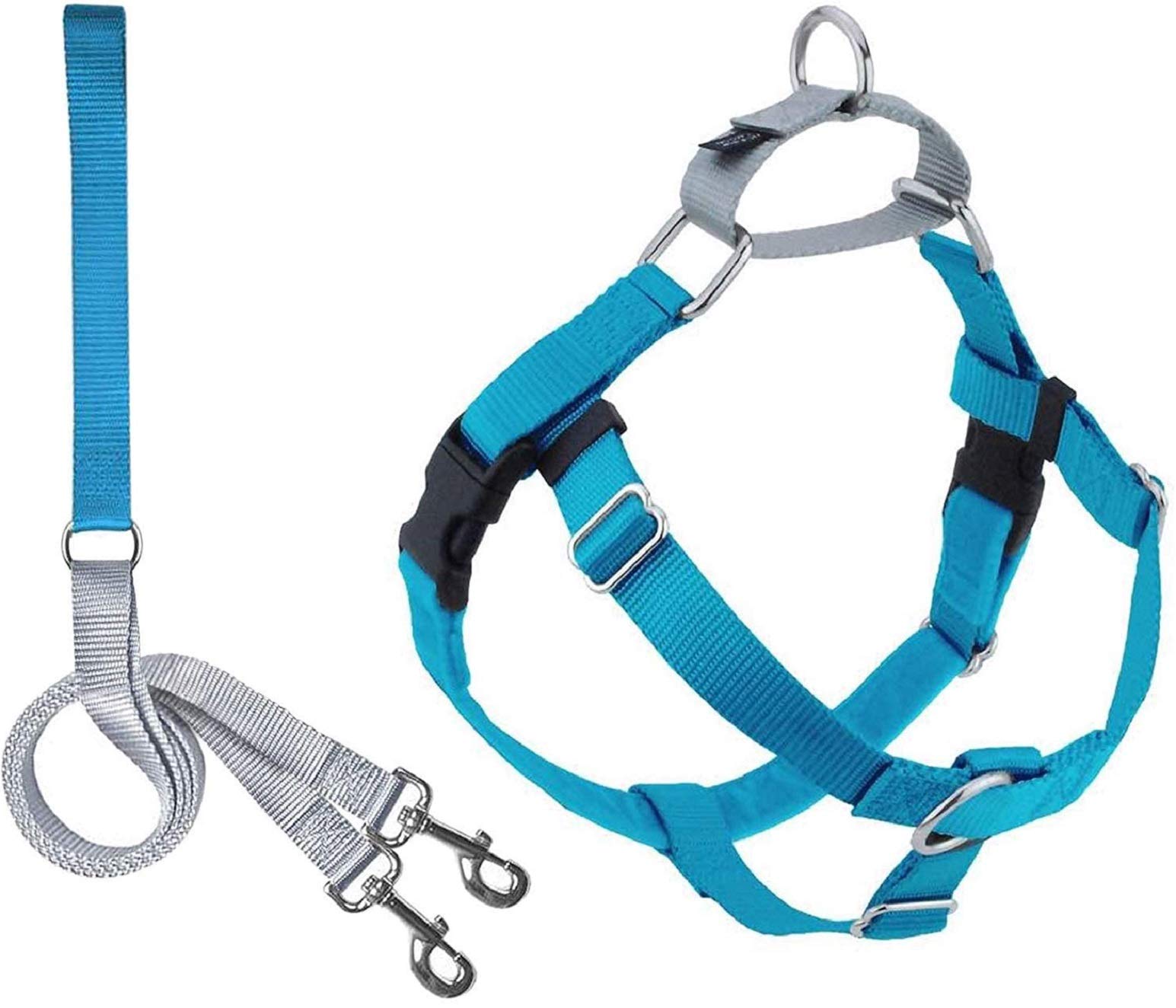 2 Hounds Design Freedom No Pull Dog Harness | Comfortable Control For Easy Walking |Adjustable Dog Harness And Leash Set | Small, Medium & Large Dogs | Made In Usa | Solid Colors | 1' Lg Turquoise