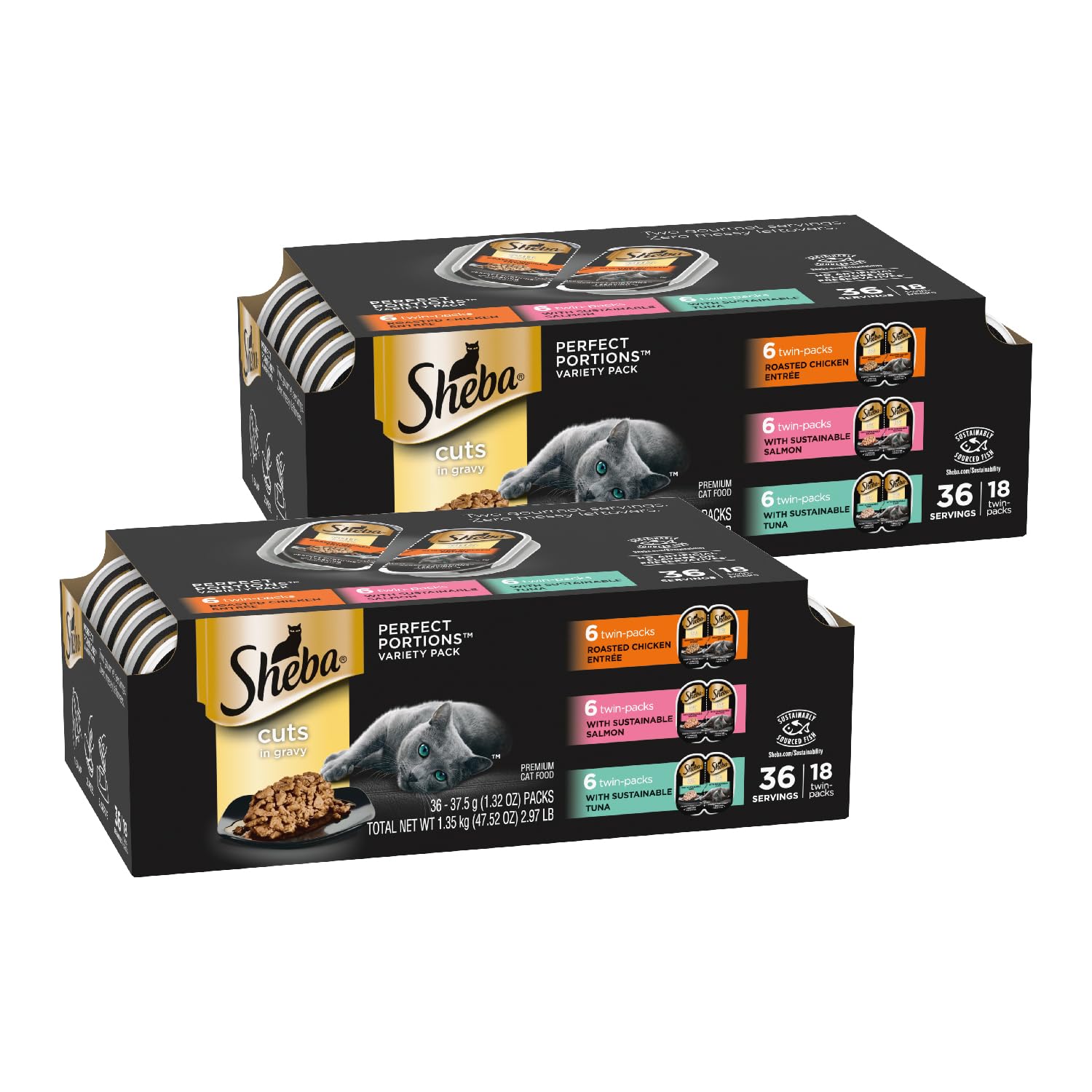 SHEBA PERFECT PORTIONS Multipack Cuts in Gravy Roasted Chicken, Gourmet Salmon, and Signature Tuna Entr  e Wet Cat Food 47.52 oz