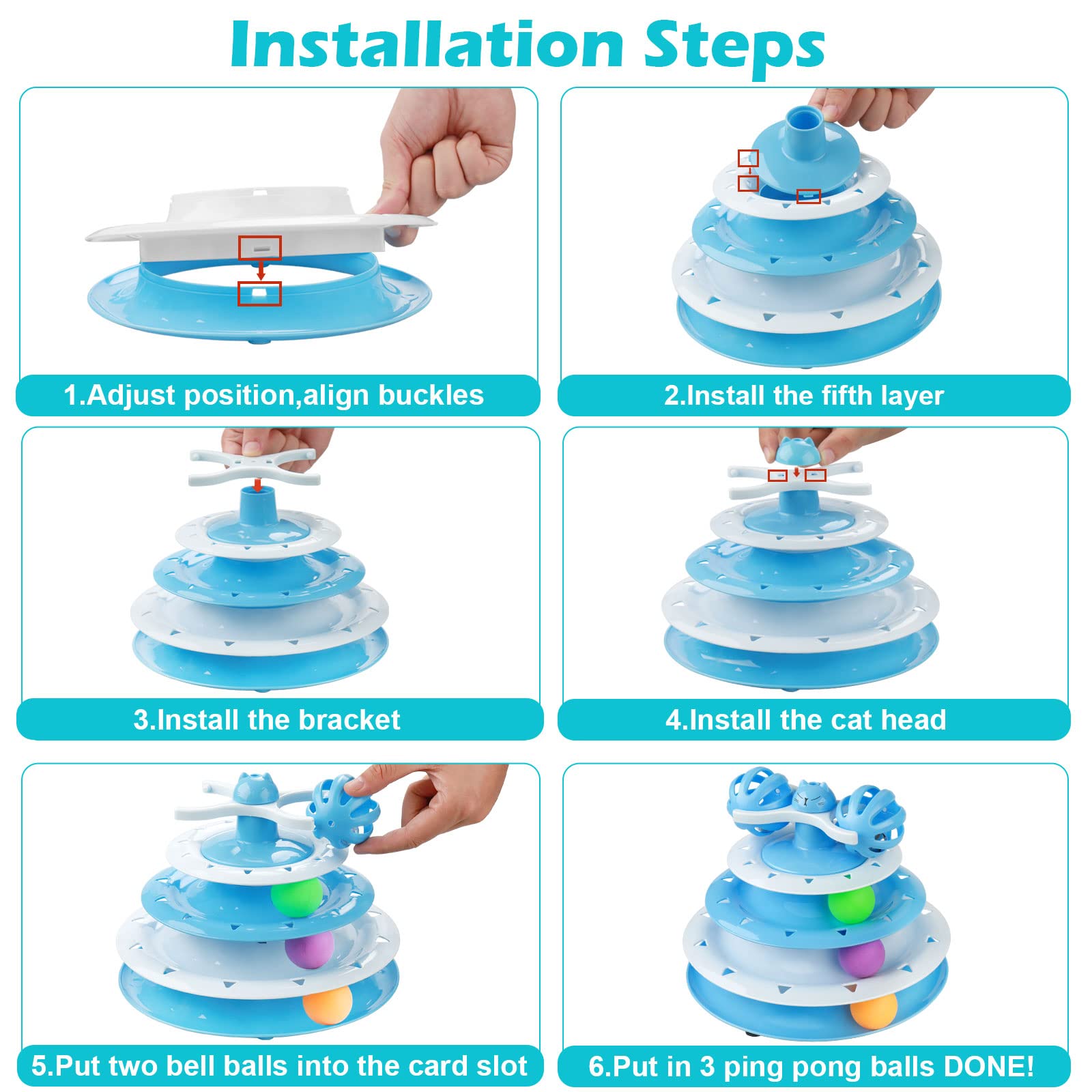 Upsky Cat Toy Roller 4-Level Turntable Cat Toy Balls With Three Colorful Balls And Bell Ball X Turntable Interactive Kitten Fun