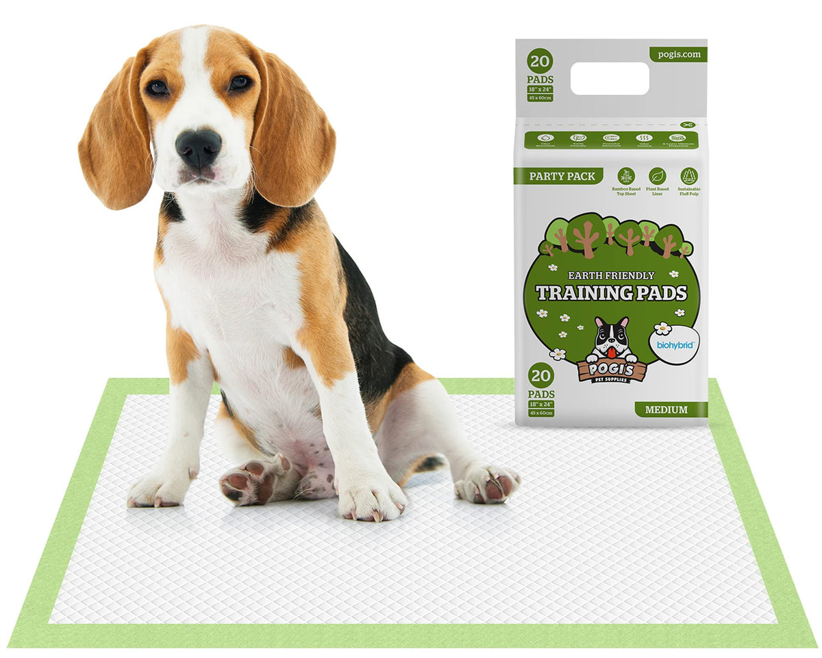 Pogis Dog Training Pads With Adhesive Sticky Tabs (20-Count) (18X24In) - Absorbent Puppy Pads, Earth-Friendly Dog Pads, Plant-Ba
