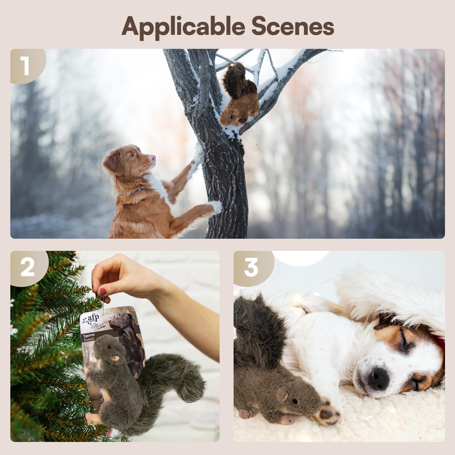 ALL FOR PAWS Interactive Dog Squirrel Plush Squeaky Toy - Perfect Puppy Enrichment Toy, Large