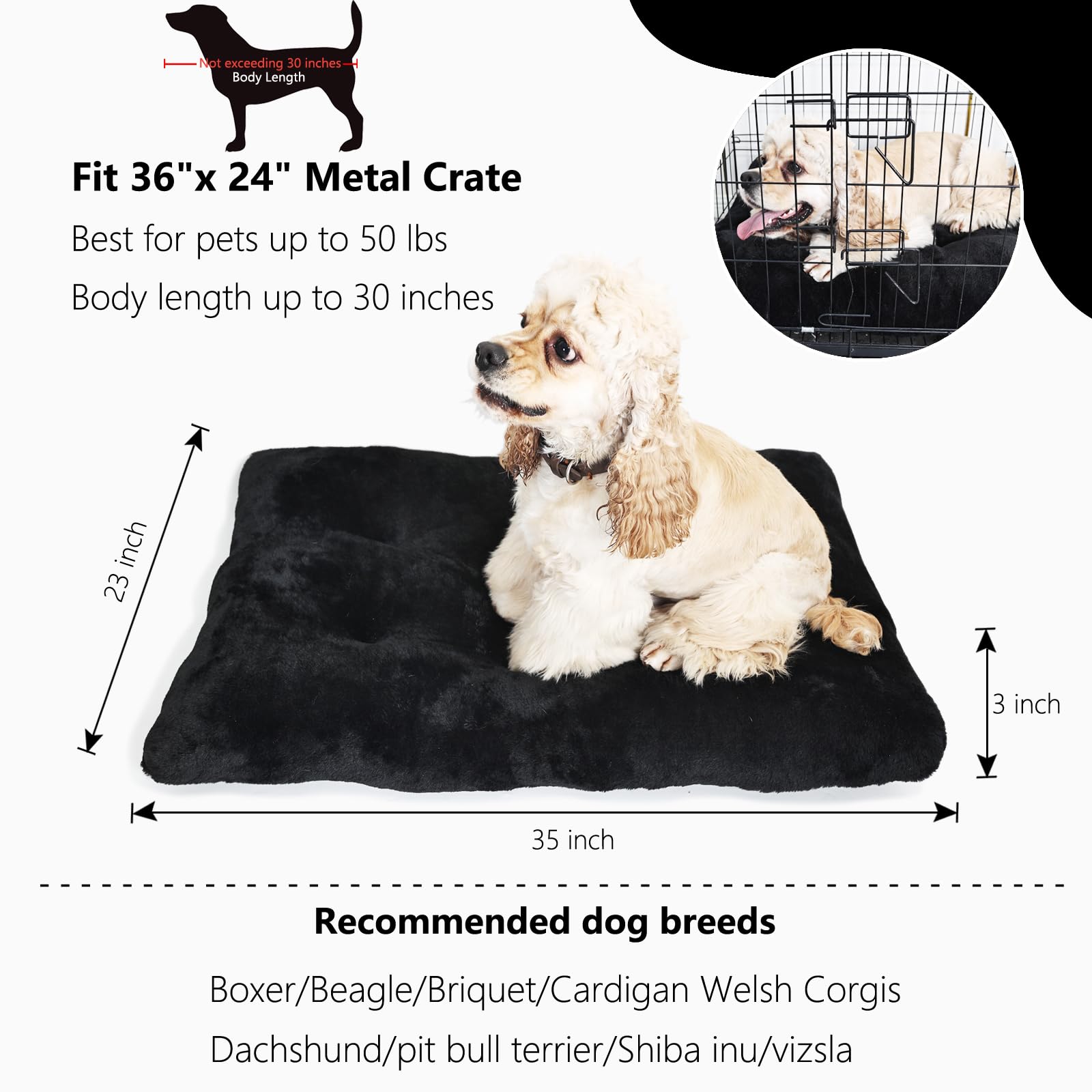 Dog Beds For Crates 36 X 24 Washable,Extra Soft Crate Pads For Dog Cages 36 With Anti-Slip Bottom,Deluxe Faux Fur Pet Sleeping M