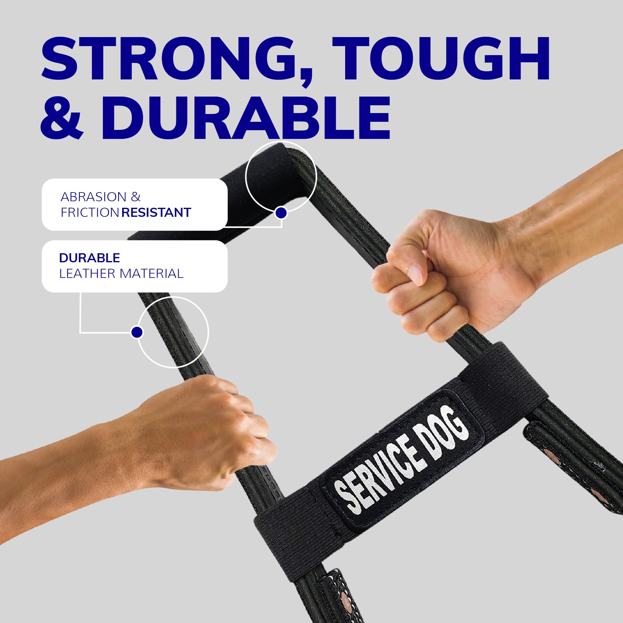 Activedogs Leather Bridge Handle For Service Dog 12' - Solid Steel & Leather Service Dog Handle With Easy Snap-On Clips, Reflective Service Dog Id Band & Neoprene Padded Handle