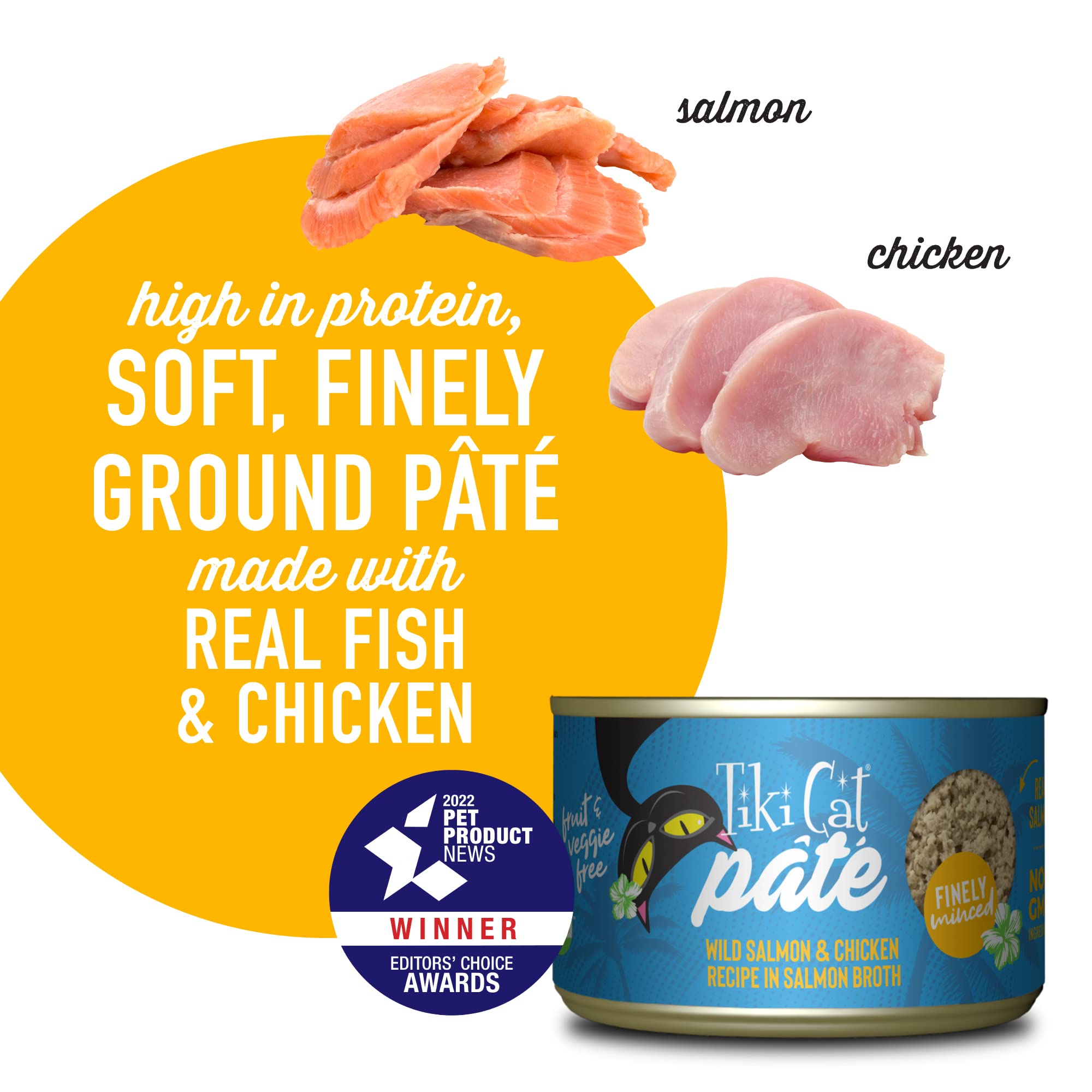 Tiki Cat Luau Pate, Wild Salmon & Chicken Recipe in Salmon Broth, Grain-Free Balanced Nutrition Wet Canned Cat Food, for All Lif