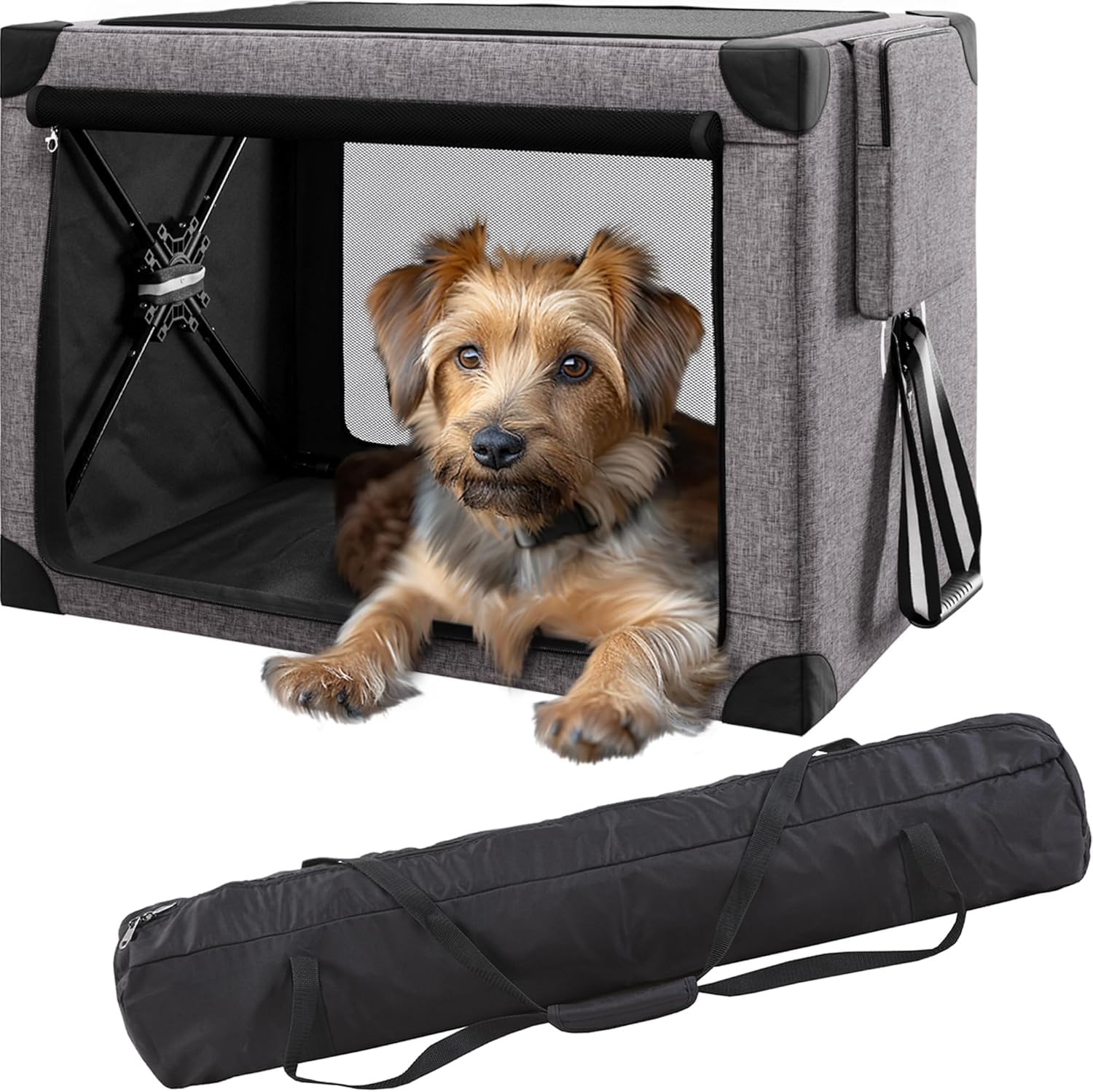 Collapsible Dog Crate - 26 Inch Portable Foldable Travel Crates For Small Dogs With Detachable Storage Bag, Removable Pad, And M