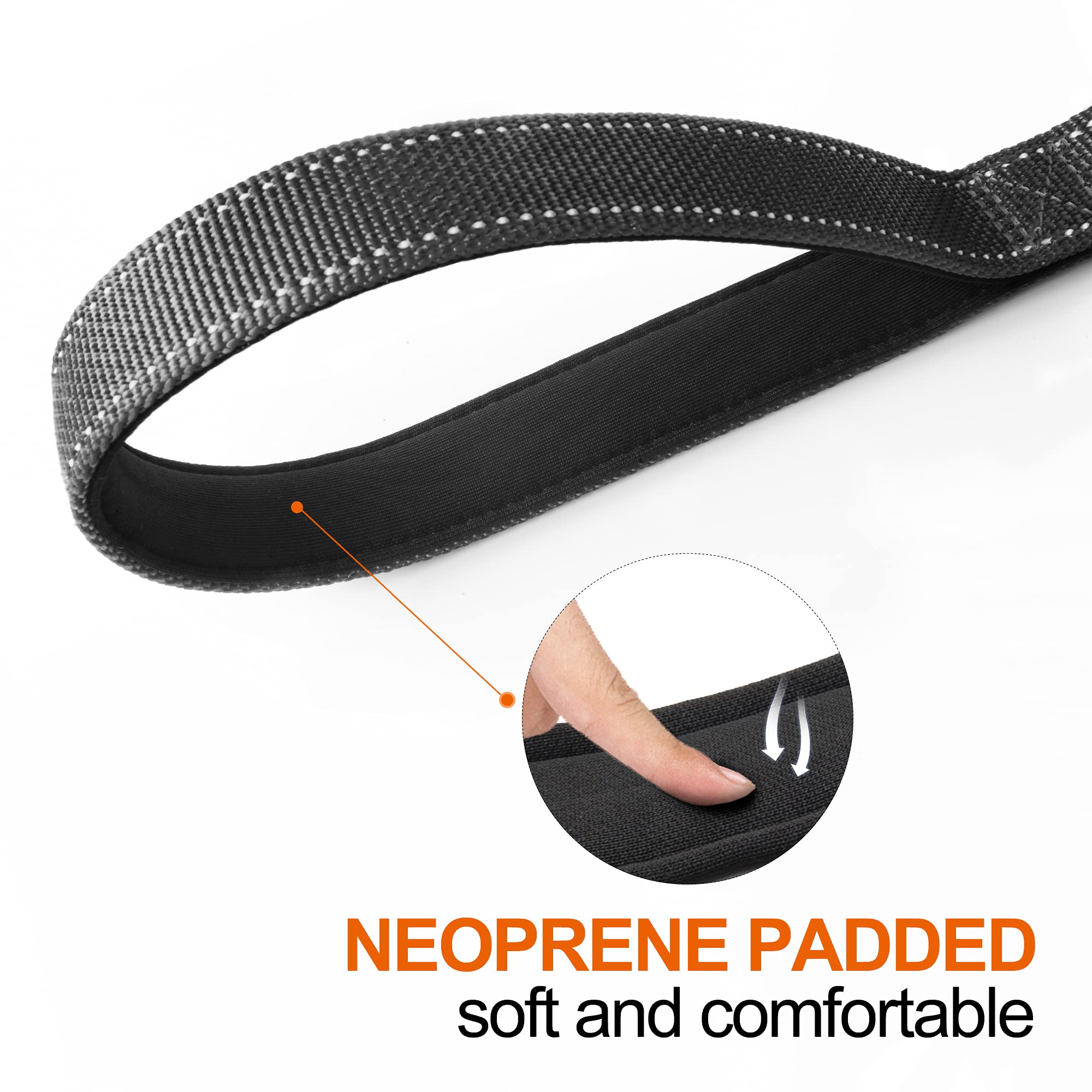 TwoEar Dog Leash - 4FT, 1IN, Black, Dual Padded Handles, Reflective, Auto Lock Hook for Small, Medium & Large Dogs
