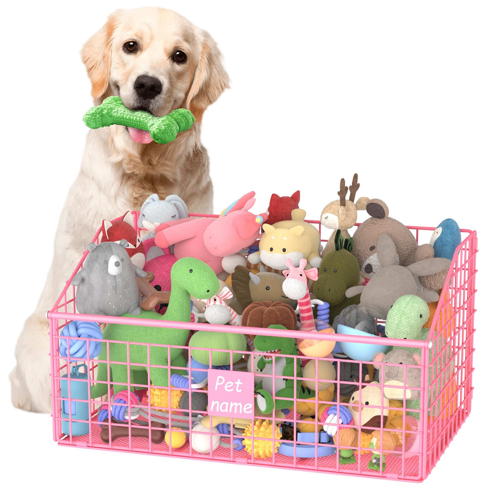 Kaiferty Indestructible Dog Toy basket, Large Toy Bin for Dogs,Pet Toy Bin Dog Metal Basket Organizer Storage for Toys Food Stor