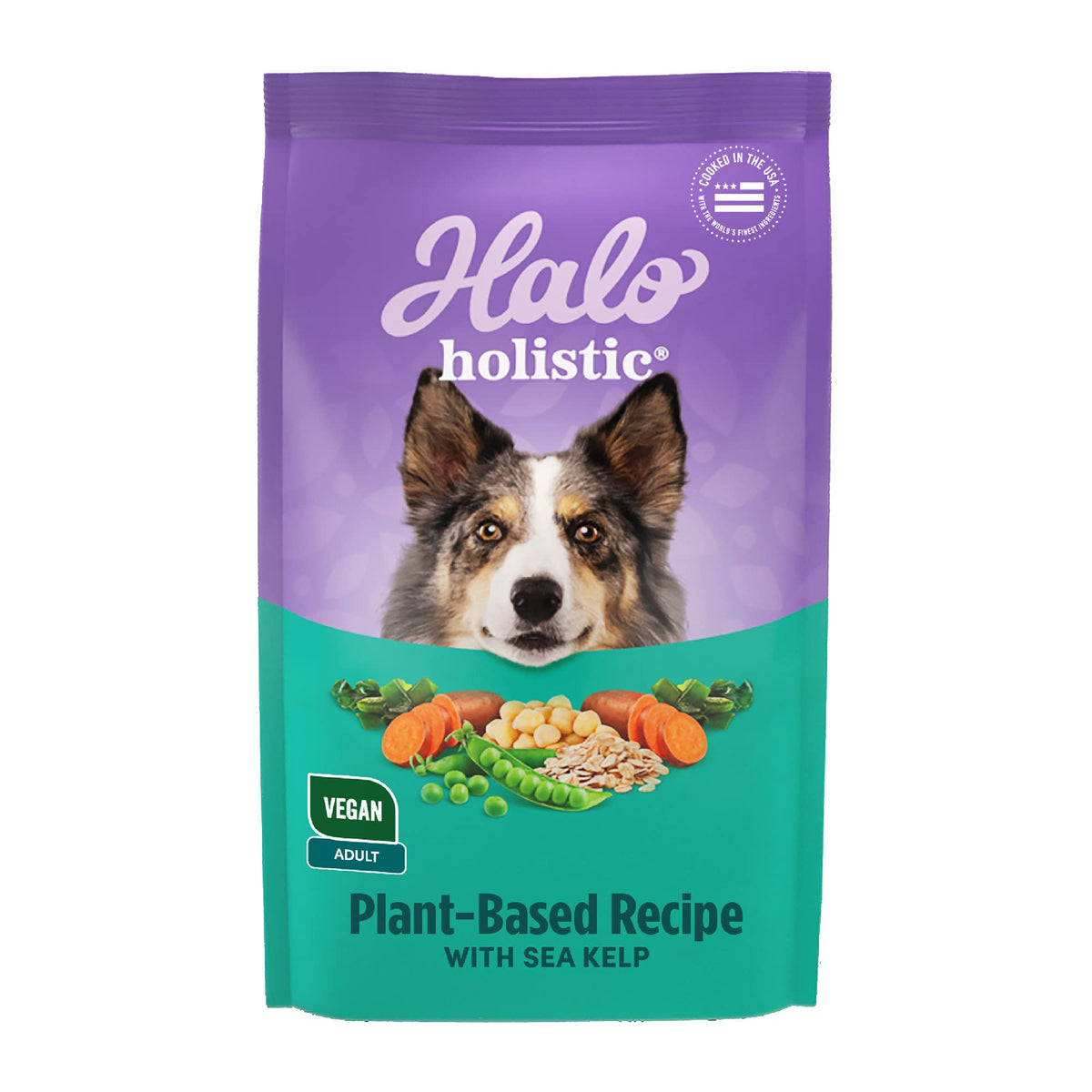 Halo Holistic Plant-Based Recipe With Kelp, Complete Digestive Health, Vegan Dry Dog Food Bag, Adult Formula, 10-Lb Bag