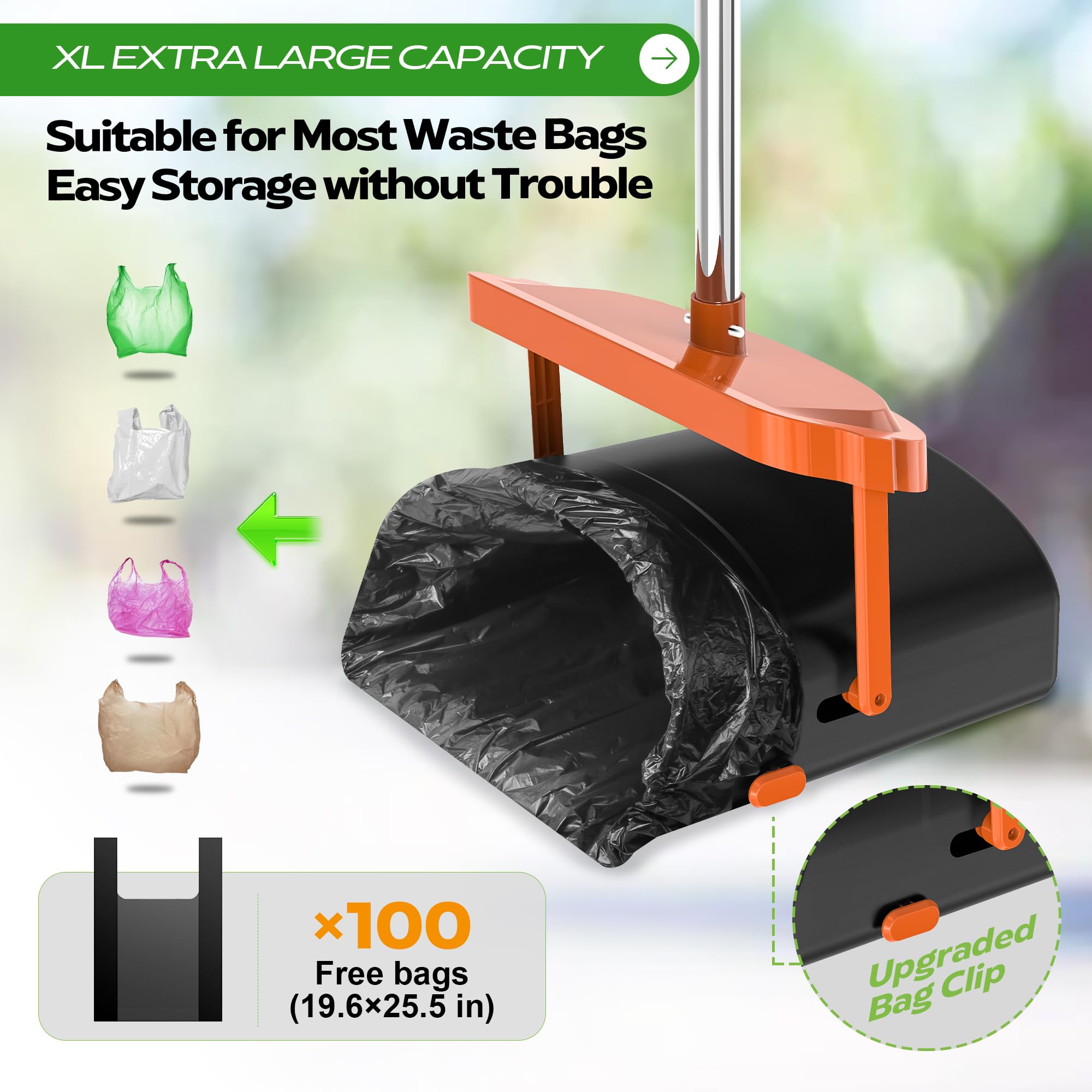 Upsky Dog Pooper Scooper Swivel Bin & Rake Kit With 100 Waste Bags,33.4' Stainless Steel Long Handle Heavy Duty Pet Poop Shovel