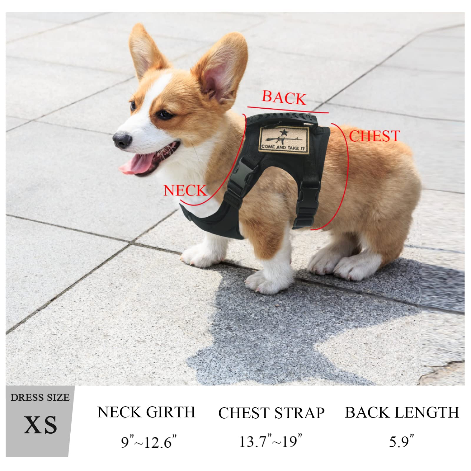 Tactical Dog Training Harness Outdoor Working Vest Adjustable Military MOLLE Dog Vest Harness with Rubber Handle X-Small (Pack o