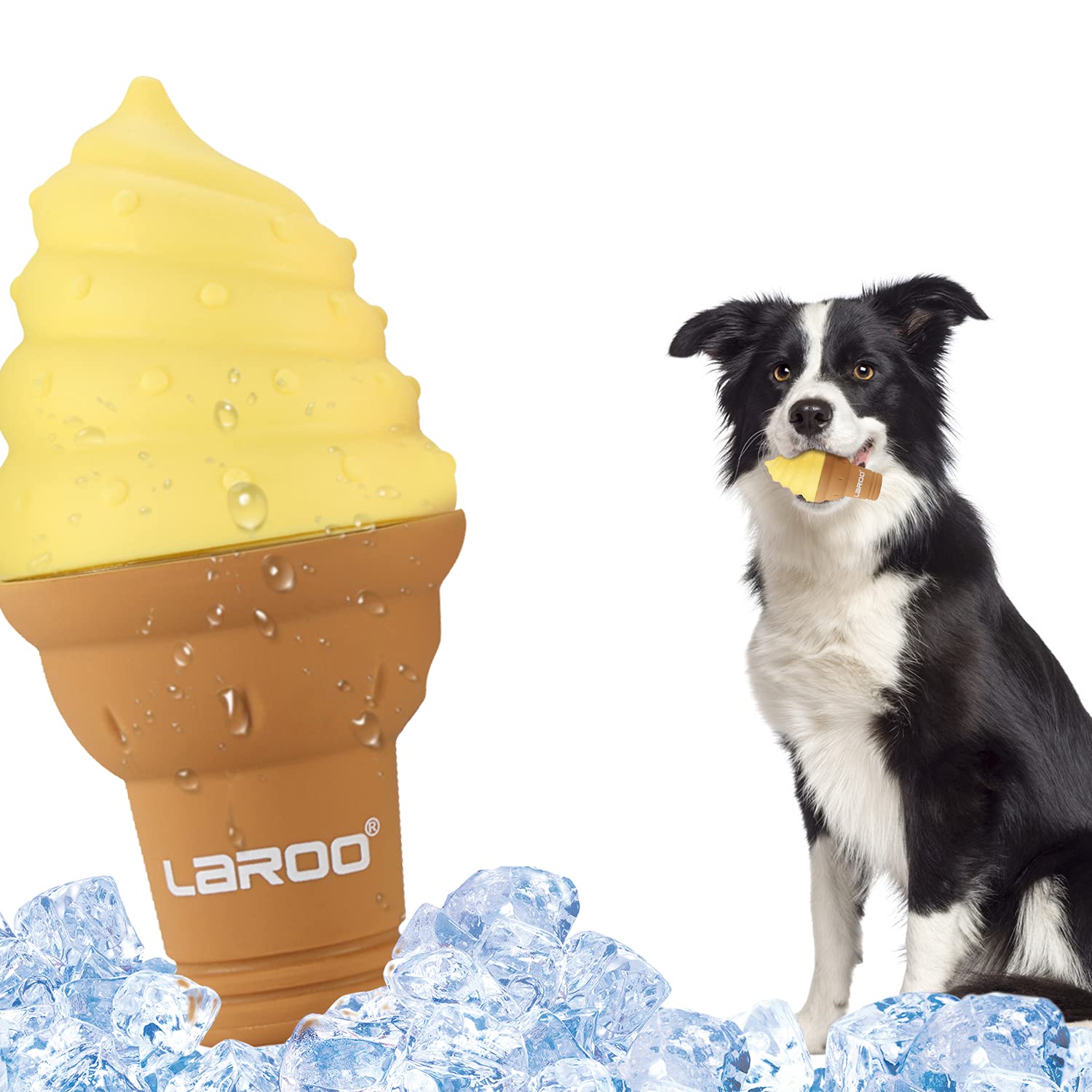 Laroo Dogs Toys For Summer Cooling, Frozen Dog Toys, Full With Water Frozen, Prevention Of Heat Stroke Upgraded Teething Chew Toy (Dog Ice Cream Shape-Yellow).