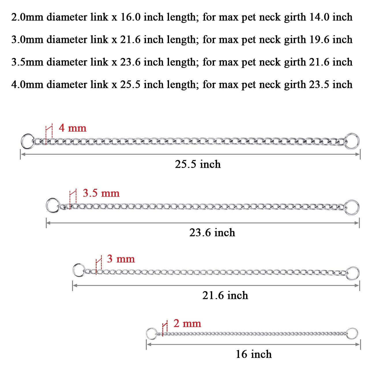 Mogoko Stainless Steel Dog Choke Chain Collar, Puppy Metal P Chain Slip Collar Pet Training Walking Choker(3.5Mm;22.0 Inch)