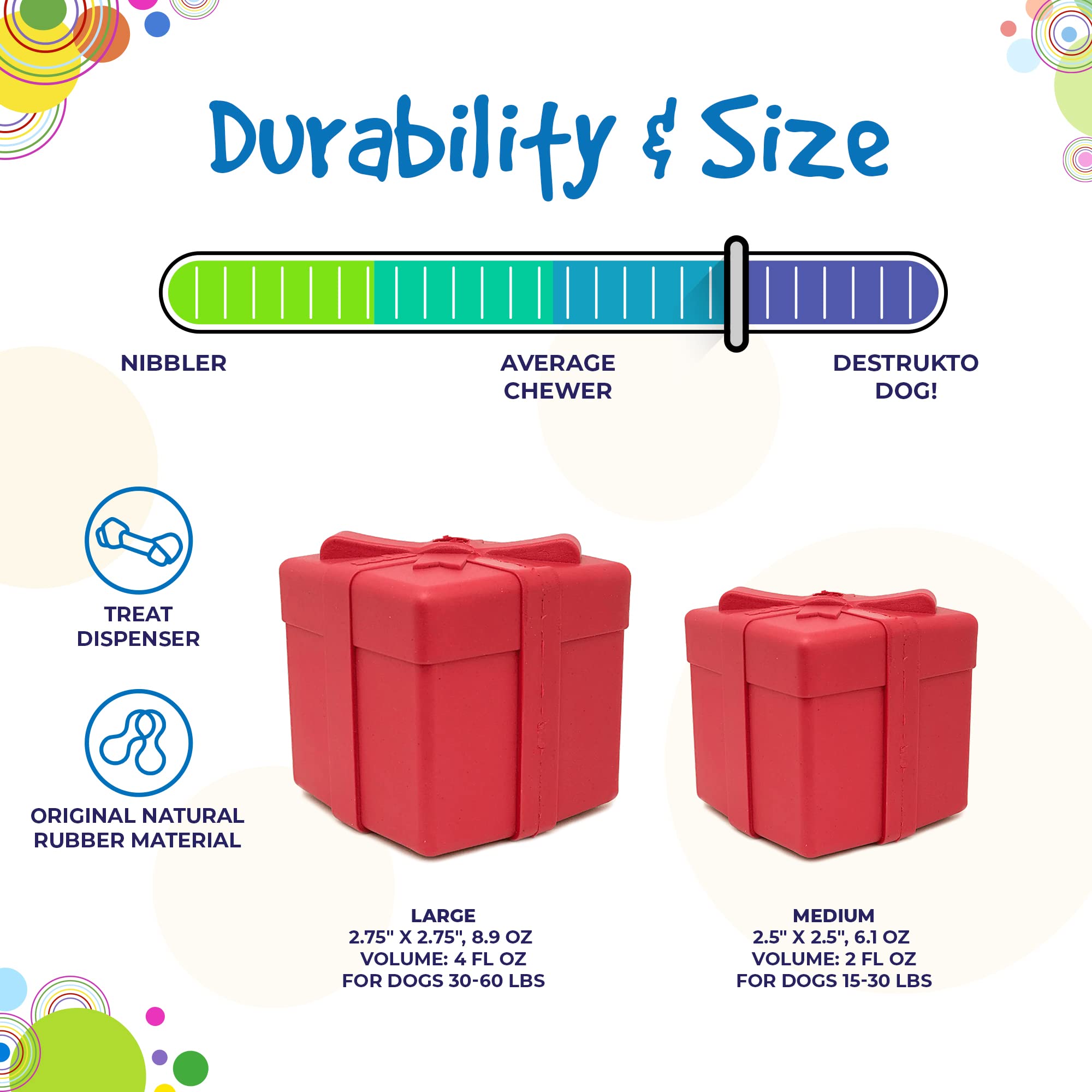 SodaPup Gift Box - Durable Dog Treat Dispenser & Chew Toy Made in USA from Non-Toxic, Pet Safe, Food Safe Natural Rubber Materia