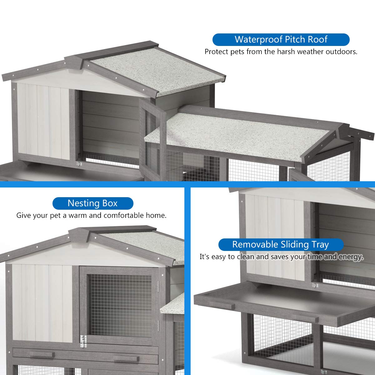 Tangkula Large Chicken Coop, 58 Wooden Hen House Outdoor Backyard Garden Bunny Rabbit Hutch with Ventilation Door, Removable Tra