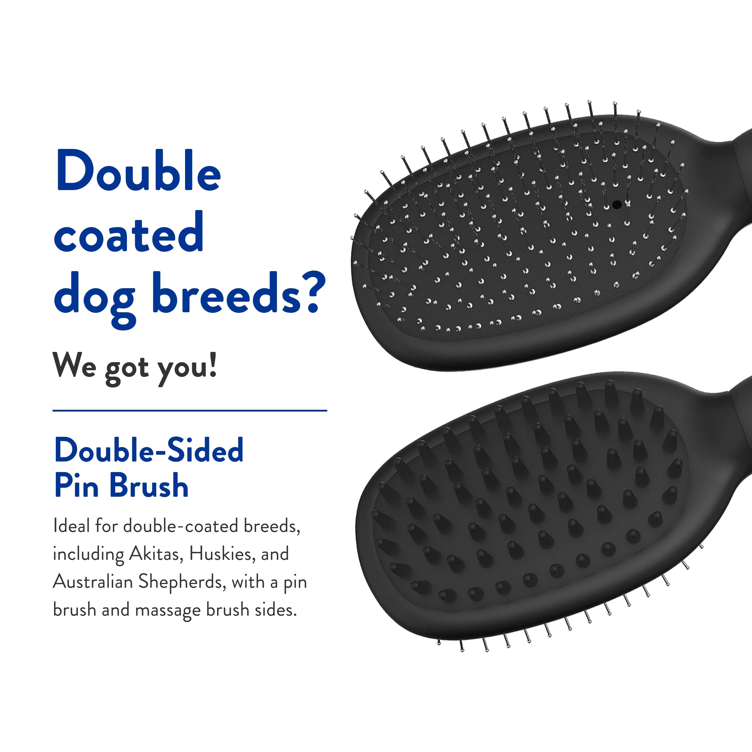 WAHL Professional Double Sided Bath Pin Brush for Dogs, 1 Count, Rubber, Black and Gray, Model #858477, Ideal for Akitas, Huskies & Shepherds