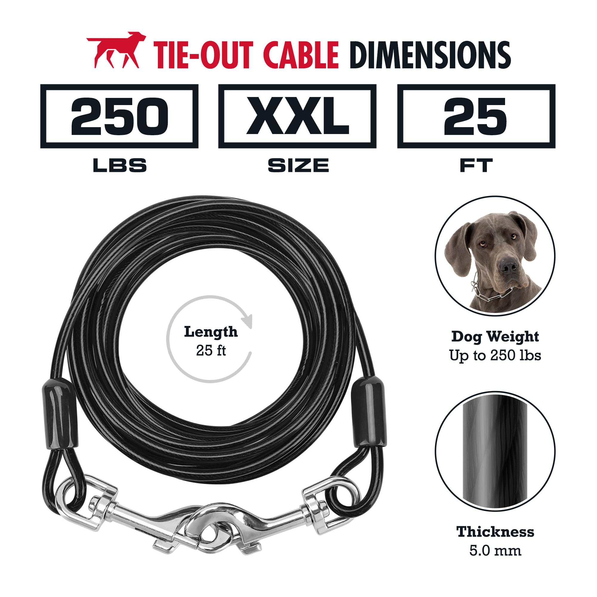 Tuff Pupper Dog Tie Out Cable 25 Feet | Dog Runner Cable For Yard 25 Ft | Heavy Duty Lead | Water & Rust Resistant Industrial St