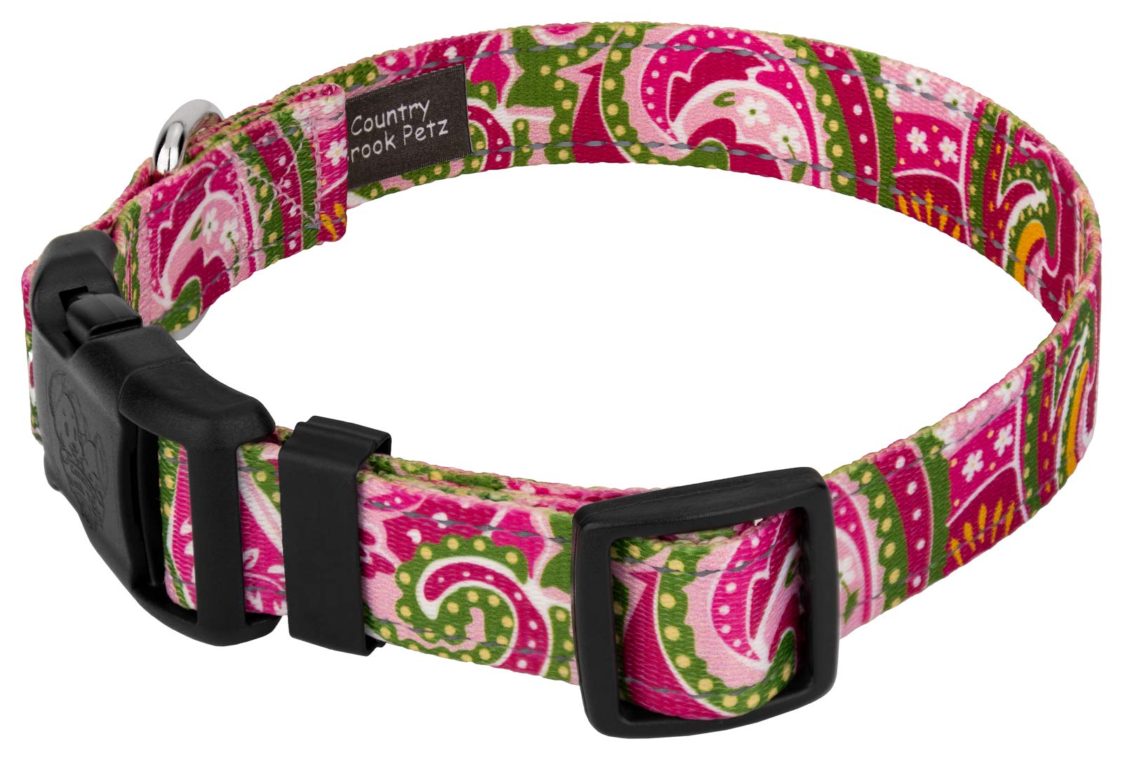 Country Brook Petz - Deluxe Pink Paisley Reflective Dog Collar Collection Featured Night Safe Designs (1 Inch, Medium)