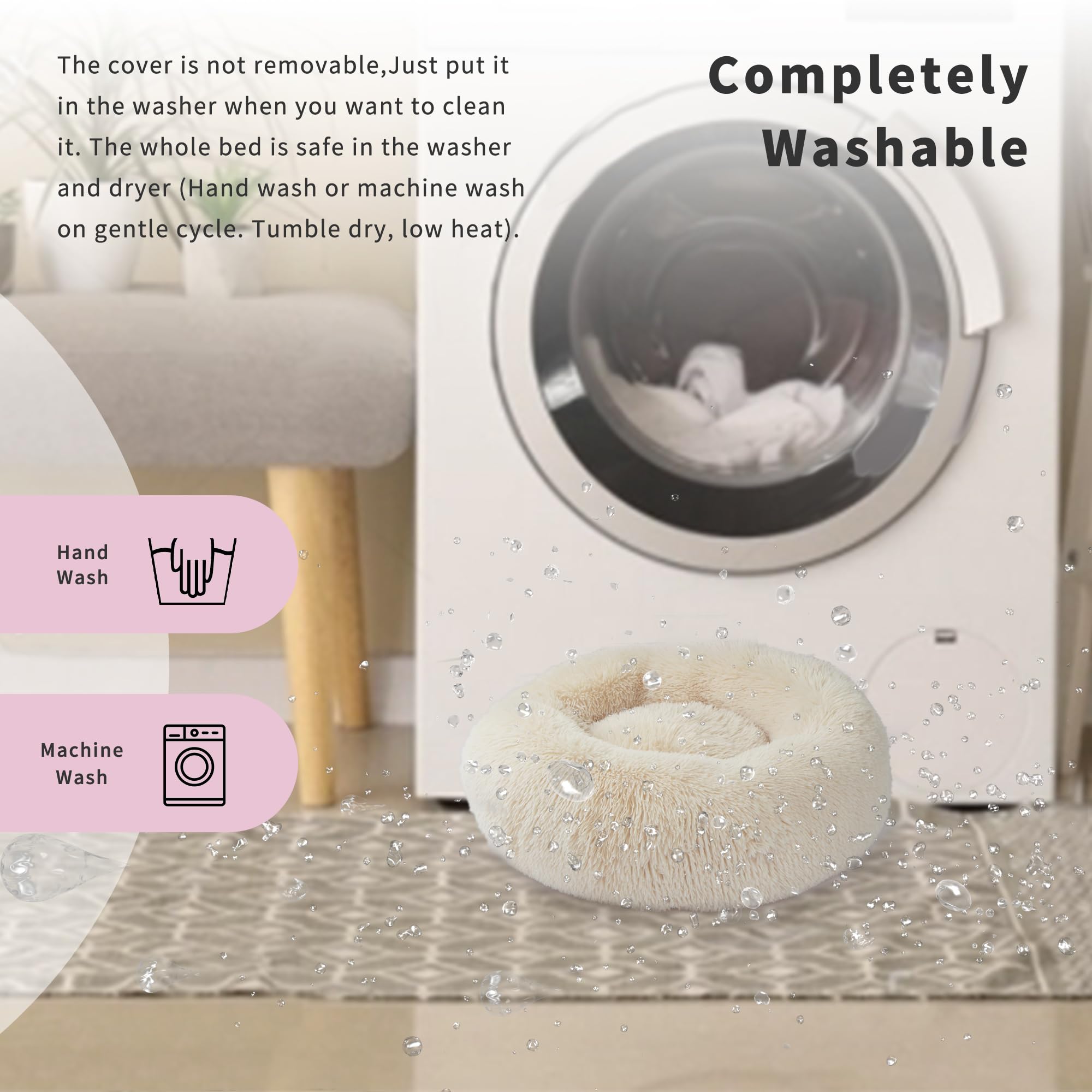 Small Dog Bed White Cream,Calming Dog Bed for Small Dogs,19 inches Donut Fluffy Pet Beds,Anti Anxiety Round Fits up to 10 lbs So