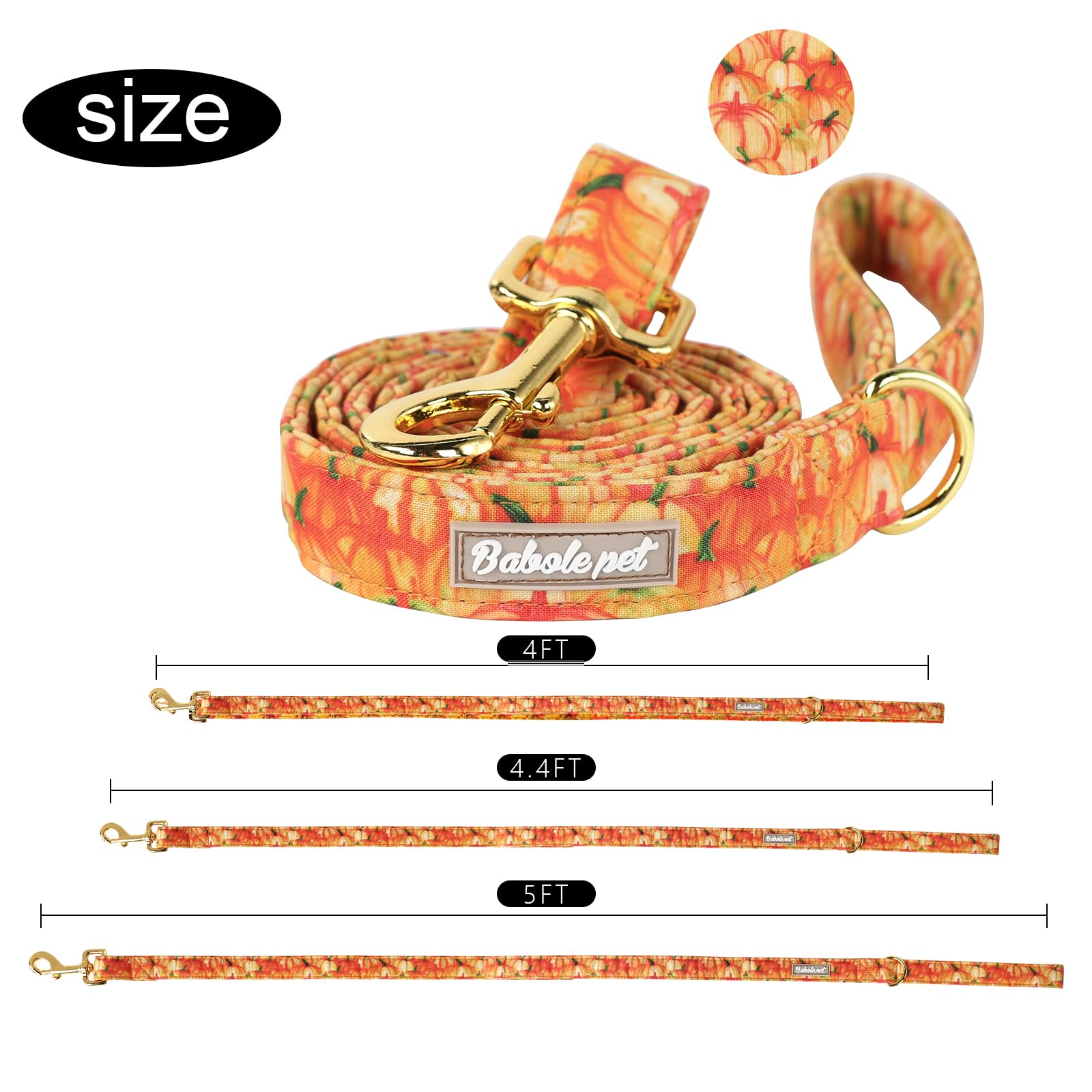 Babole Pet Halloween Dog Leash Durable Handmade Orange Gold Pumpkin Dog Leashes With Soft Handle Manual Fall Dog Leashes Matchin