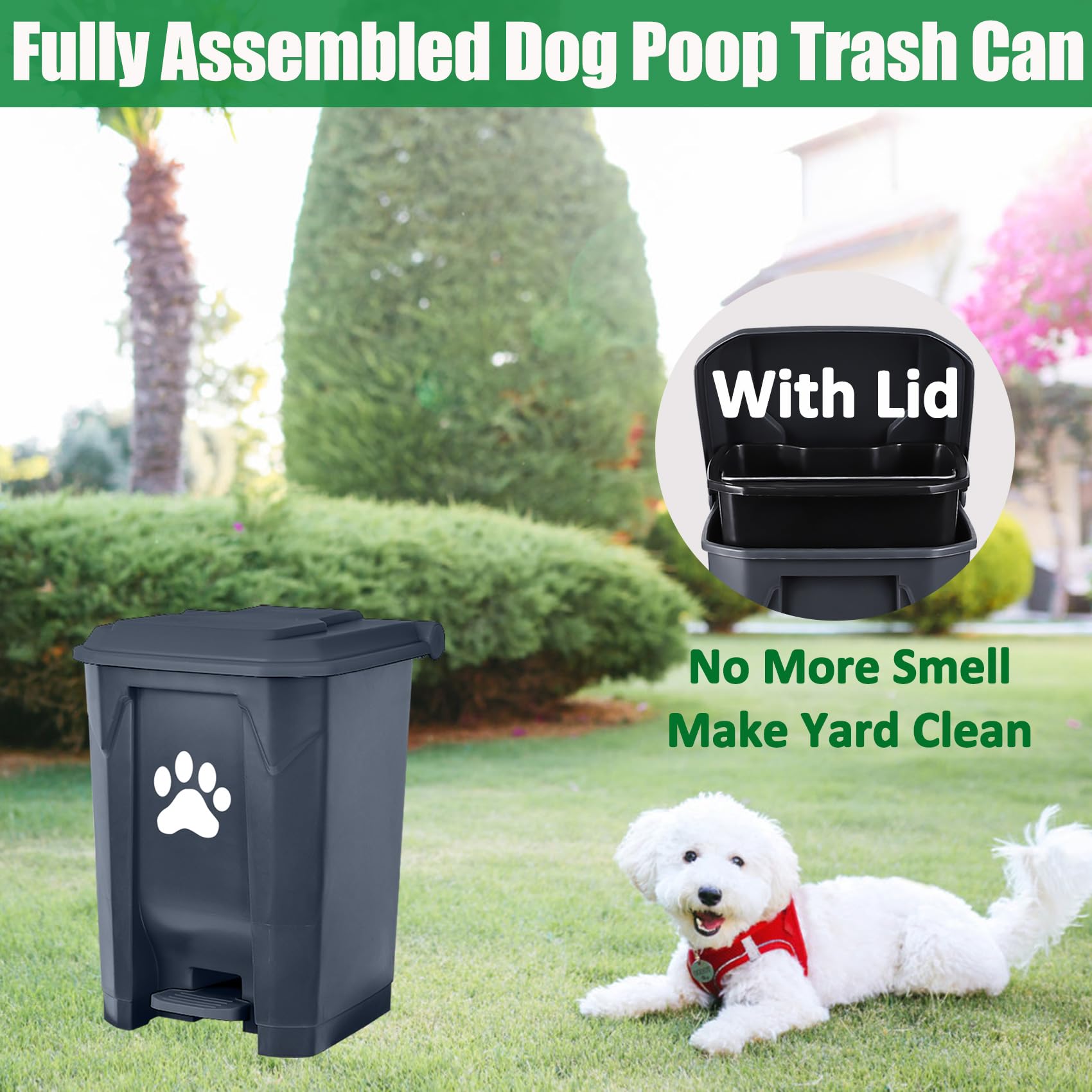 Mayayaday Dog Poop Trash Can For Outdoors, Dog Waste Trash Can For Yard Garden Home With Lid Removable Inner Bin, 100Pcs Green W