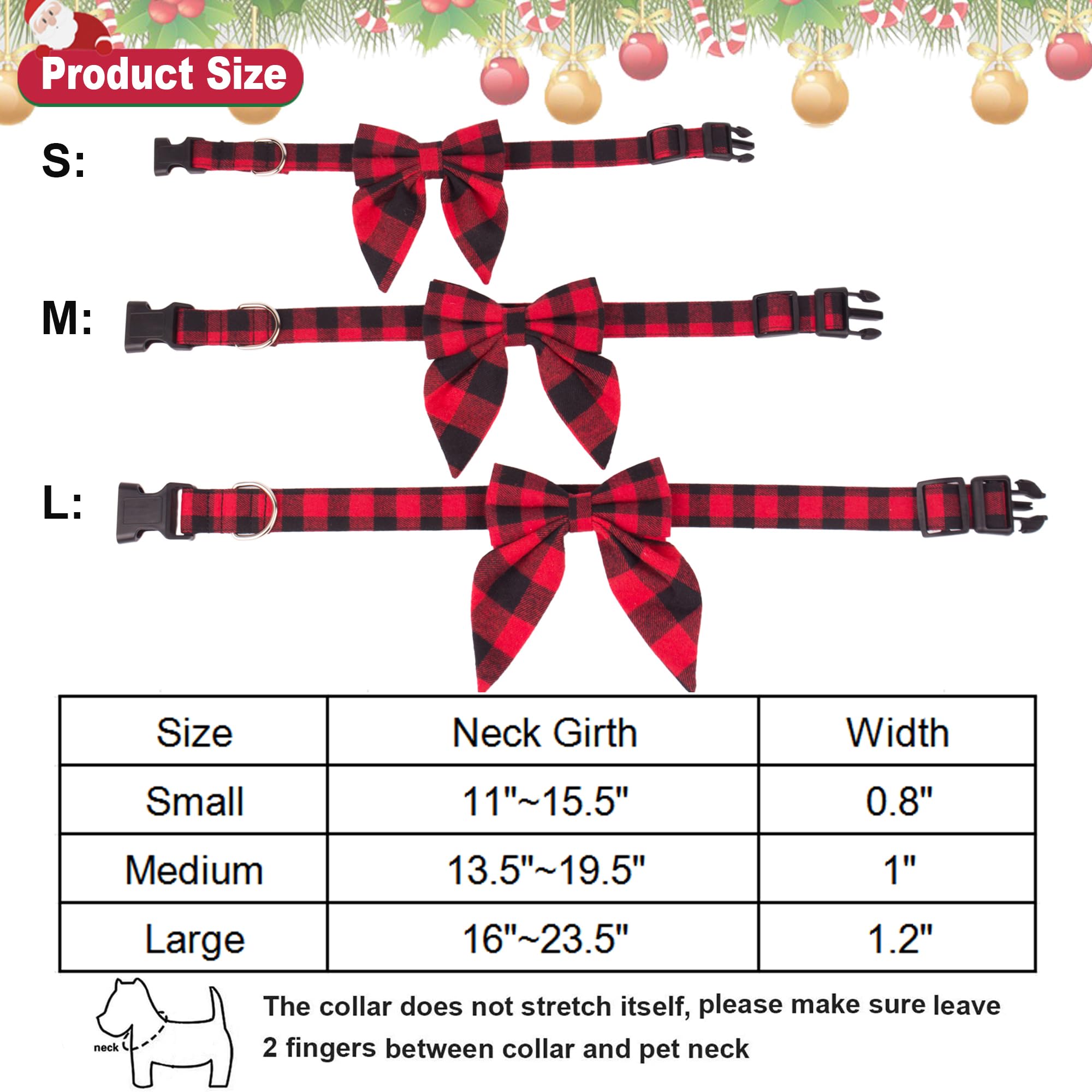 Adoggygo Christmas Dog Collar With Bow, Adjustable Cotton Red Plaid Bowtie Dog Christmas Collars For Large Dogs Pets (Large, Red & Black)