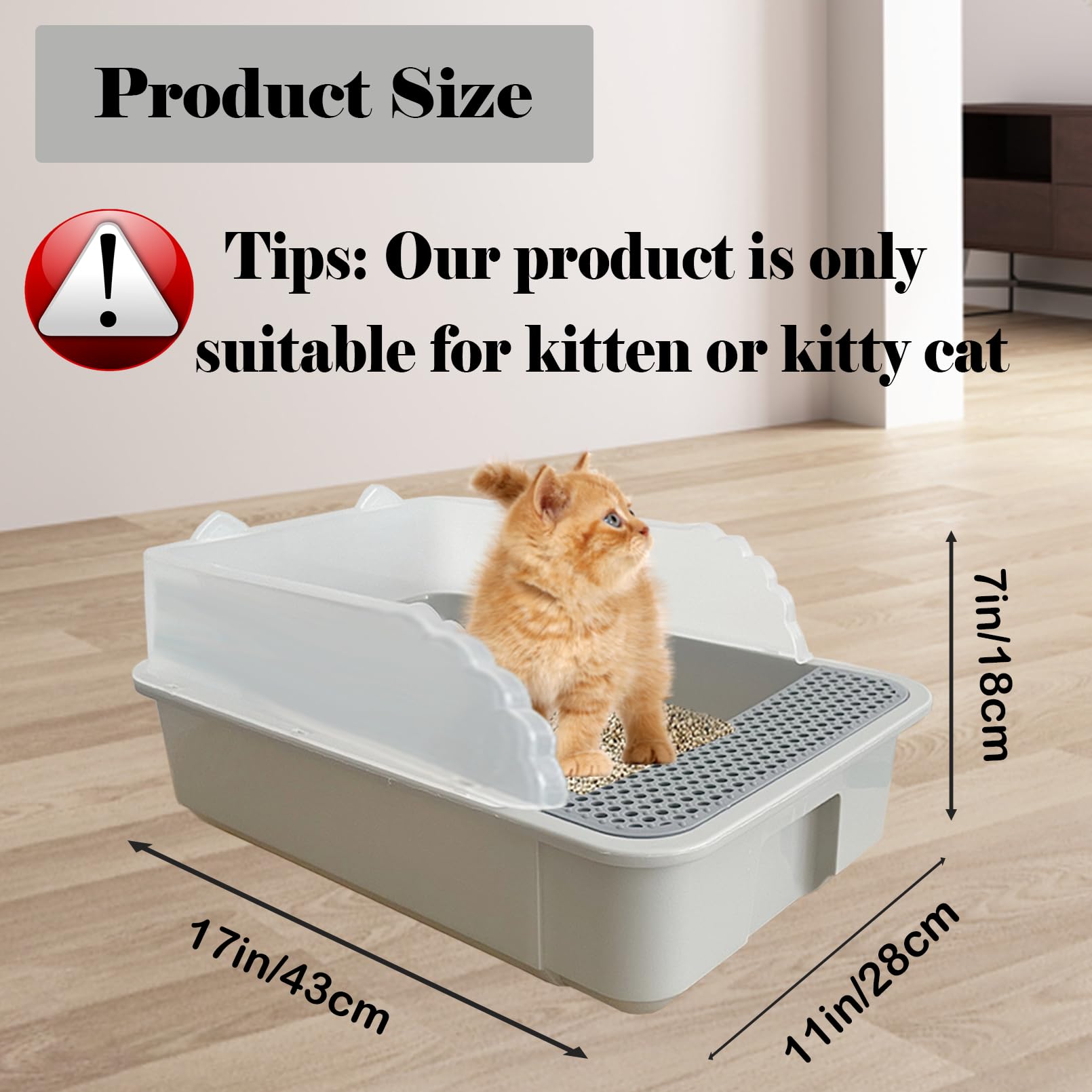 Kathson Open Small Cat Litter Box With High Side,Anti-Splashing Kitten Litter Pan,Semi-Enclosed Removable Kitty Cat Toilet With