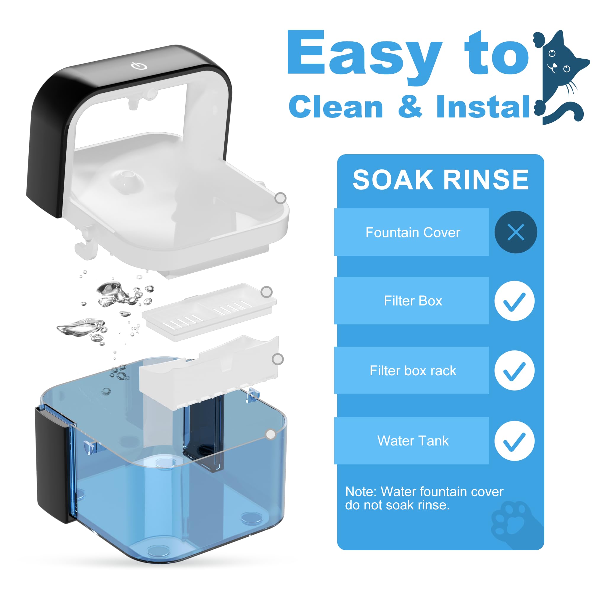 Cordless Cat Water Fountain, 70 Oz/2L Sink Automatic Kitten Fountain For Kittens, Battery Operated Cat Water Fountain With Motio