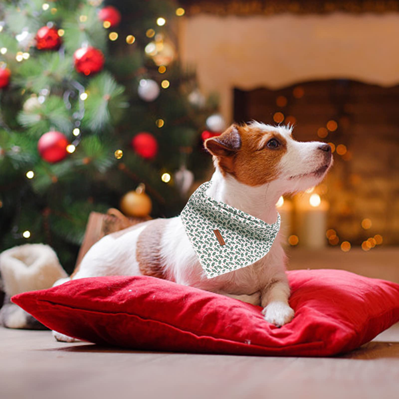 Elegant Little Tail Dog Bandanas - 1Pack Washable Christmas Scarf, Female Square Bib Kerchief, Adjustable Pet Bandana For Small