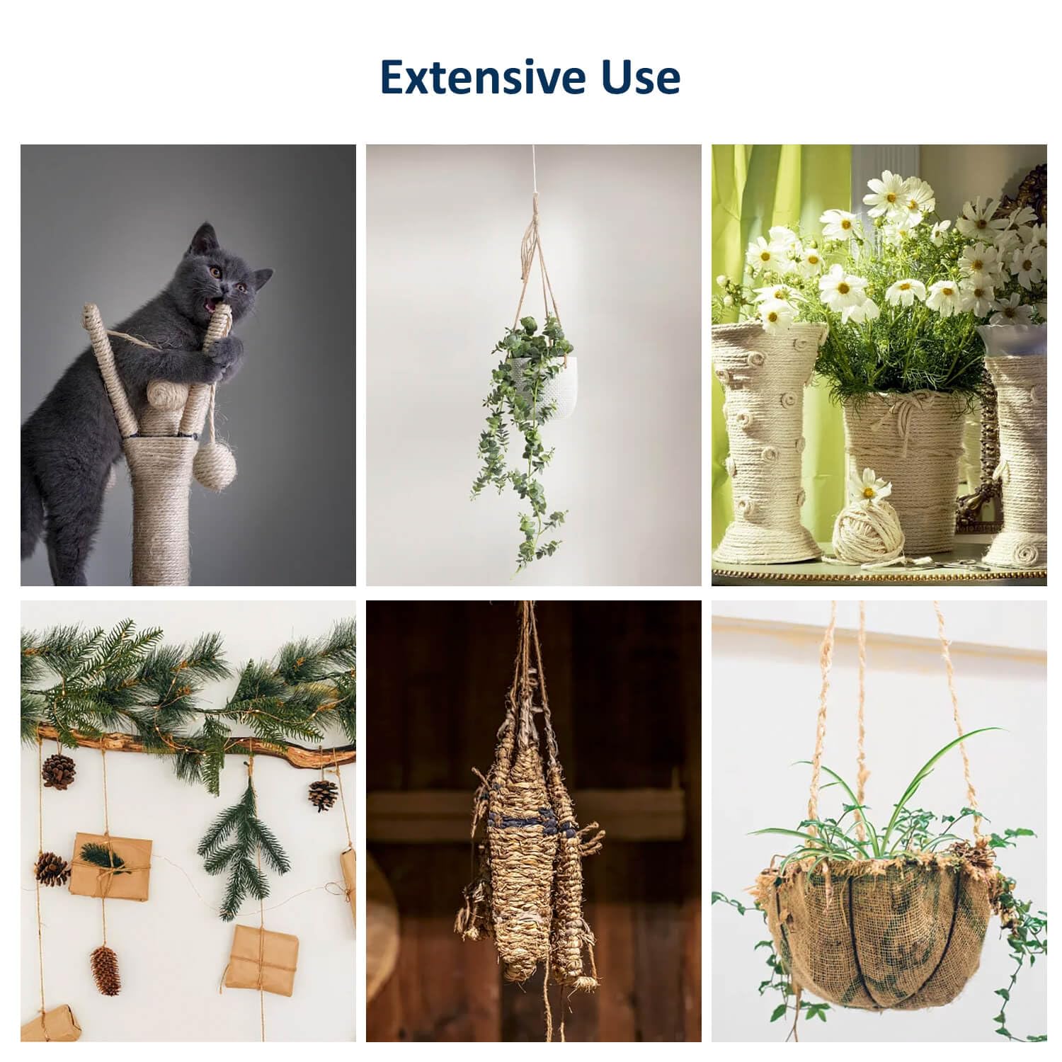 Cat Natural Sisal Rope For Scratching Post Tree Replacement, Hemp Rope For Repairing, Recovering Or Diy Scratcher, White, 90Ft