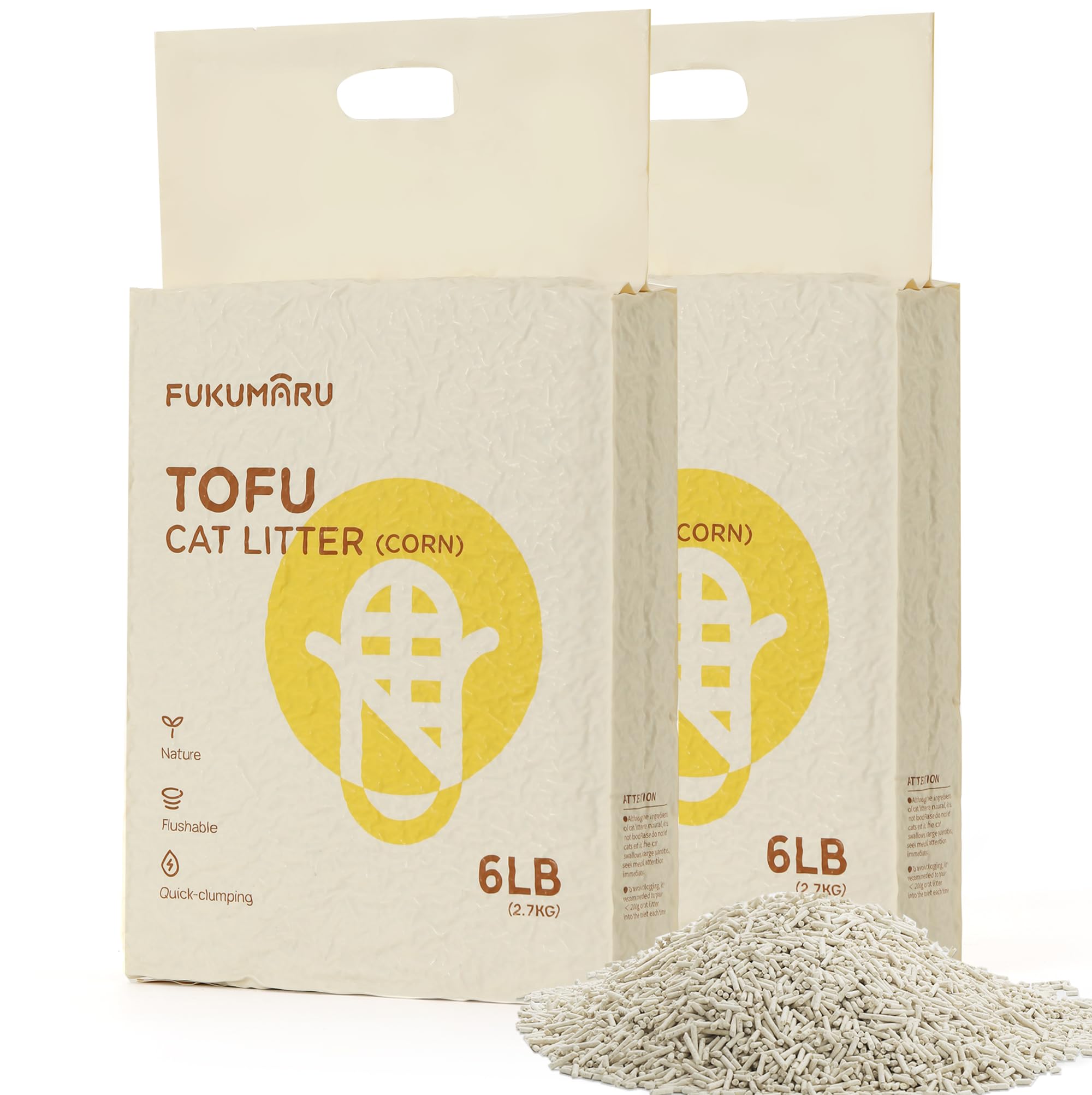 FUKUMARU Corn Cat Litter, 5.5 LBS Flushable Cat Litter Clumping, Dust Free Corn Cats Litter, Natural Unscented, Low Tracking Kit