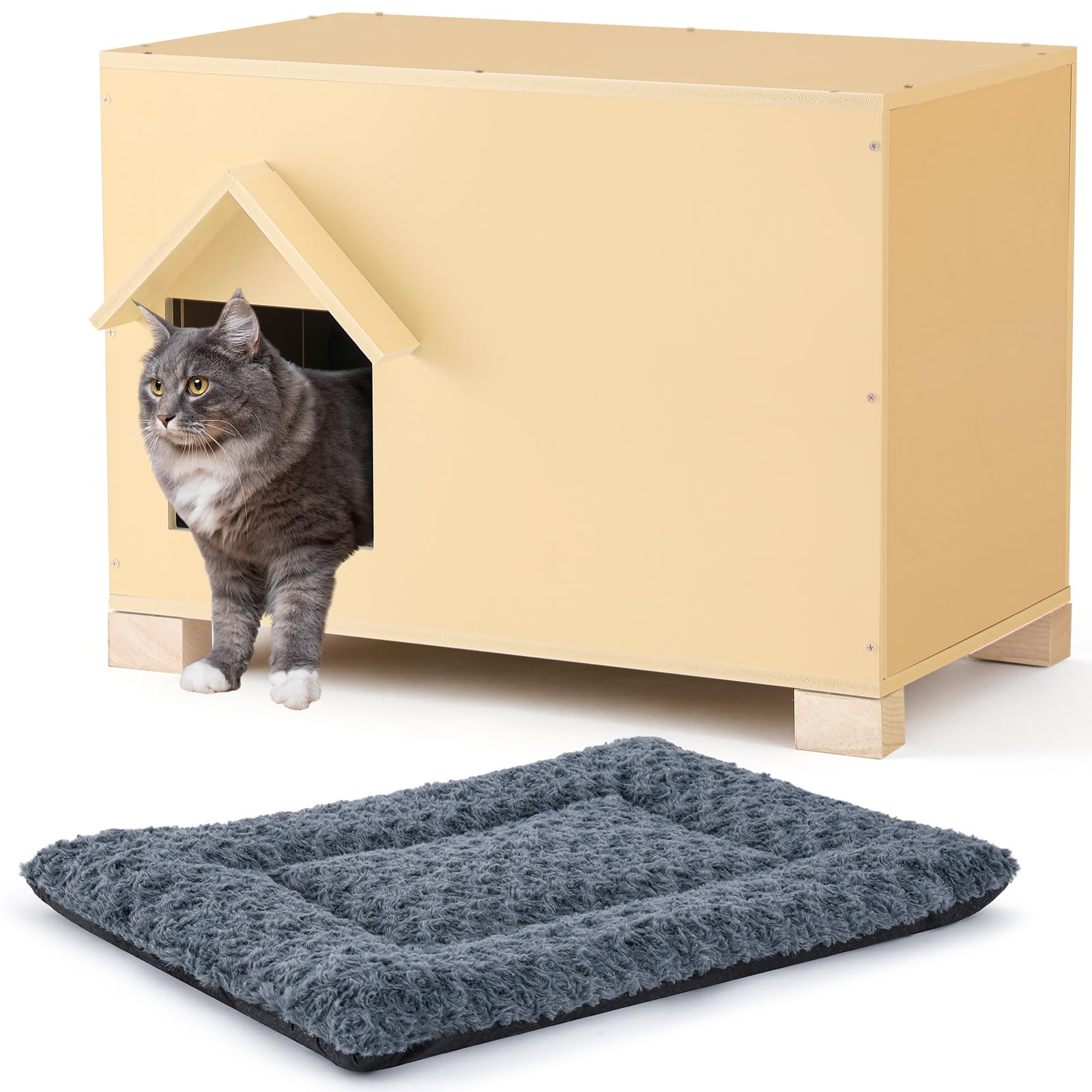 23.6 X 15.7 X 13.4 Inch Wooden Outdoor Cat Houses Heavy Duty Feral Cat Shelter Large Wooden Cat Condo Sturdy Waterproof And Insu