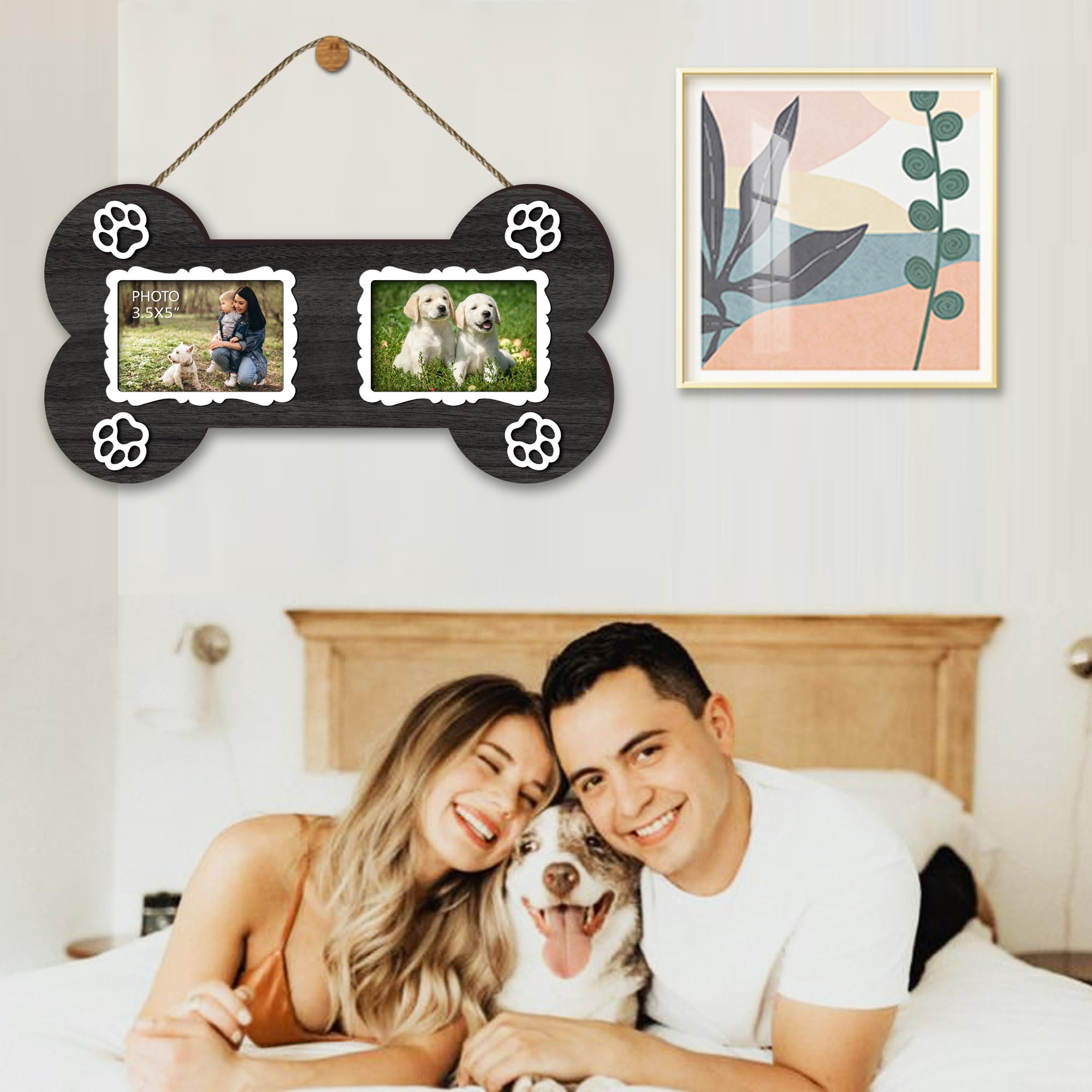 Exquideca Dog Memorial 3.5X5 Inches Bone Shaped Double Picture Frame - Pet Passing Away Sympathy Gift With Paw Print - Bereaveme