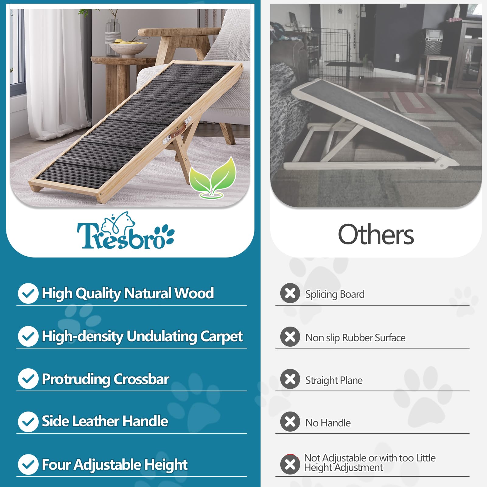 Tresbro Dog Ramp for Couch, 40 Long Dog Ramps with Adjustable 11 to 20.47 Height, Portable Dog Ramp with Anti-Slip Carpet
