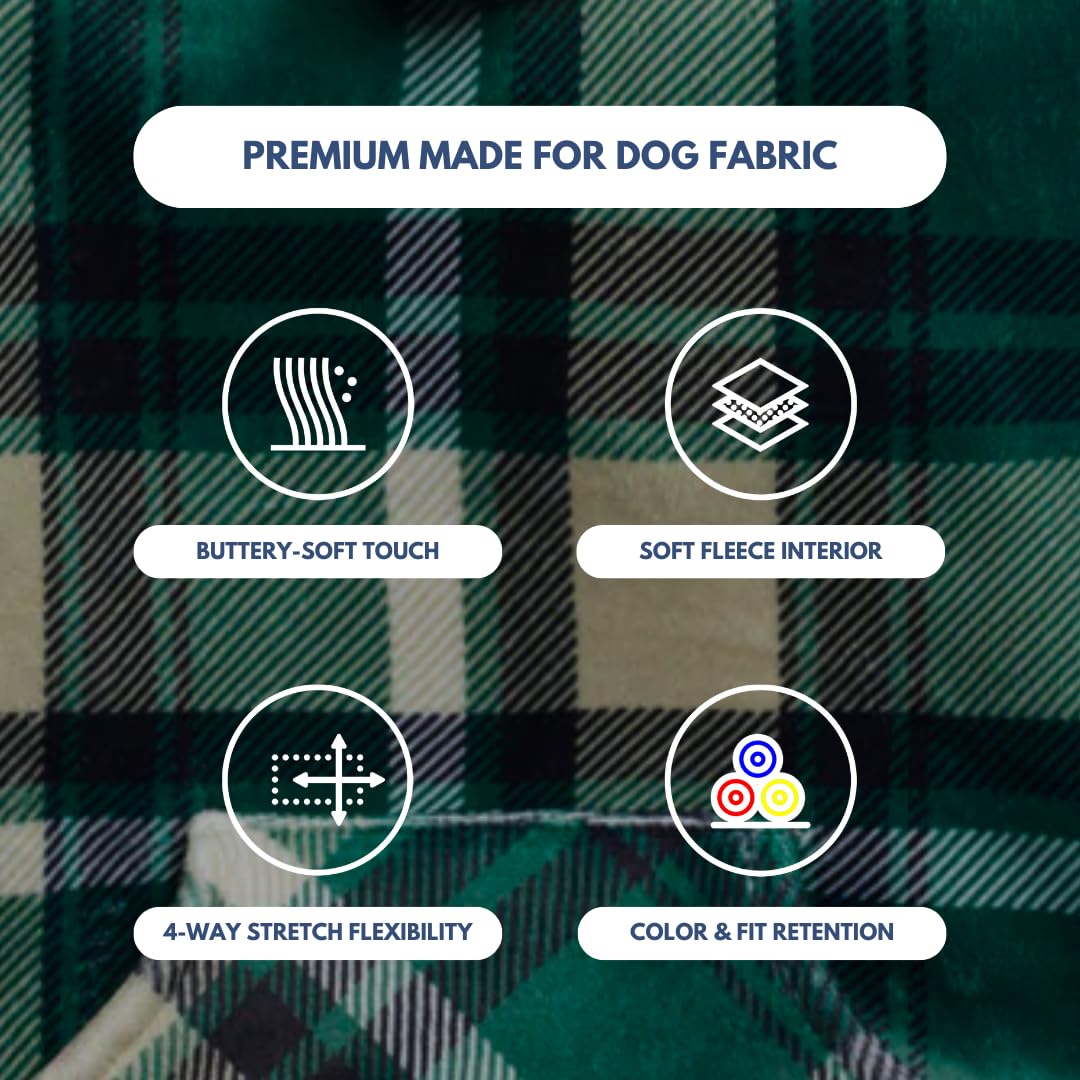 Spark Paws Dog Hoodie - Premium Quality, Buttery Soft, Superior Comfort And Fit, Calming Fleece Interior, Suitable For All Breeds - Green Plaid - L