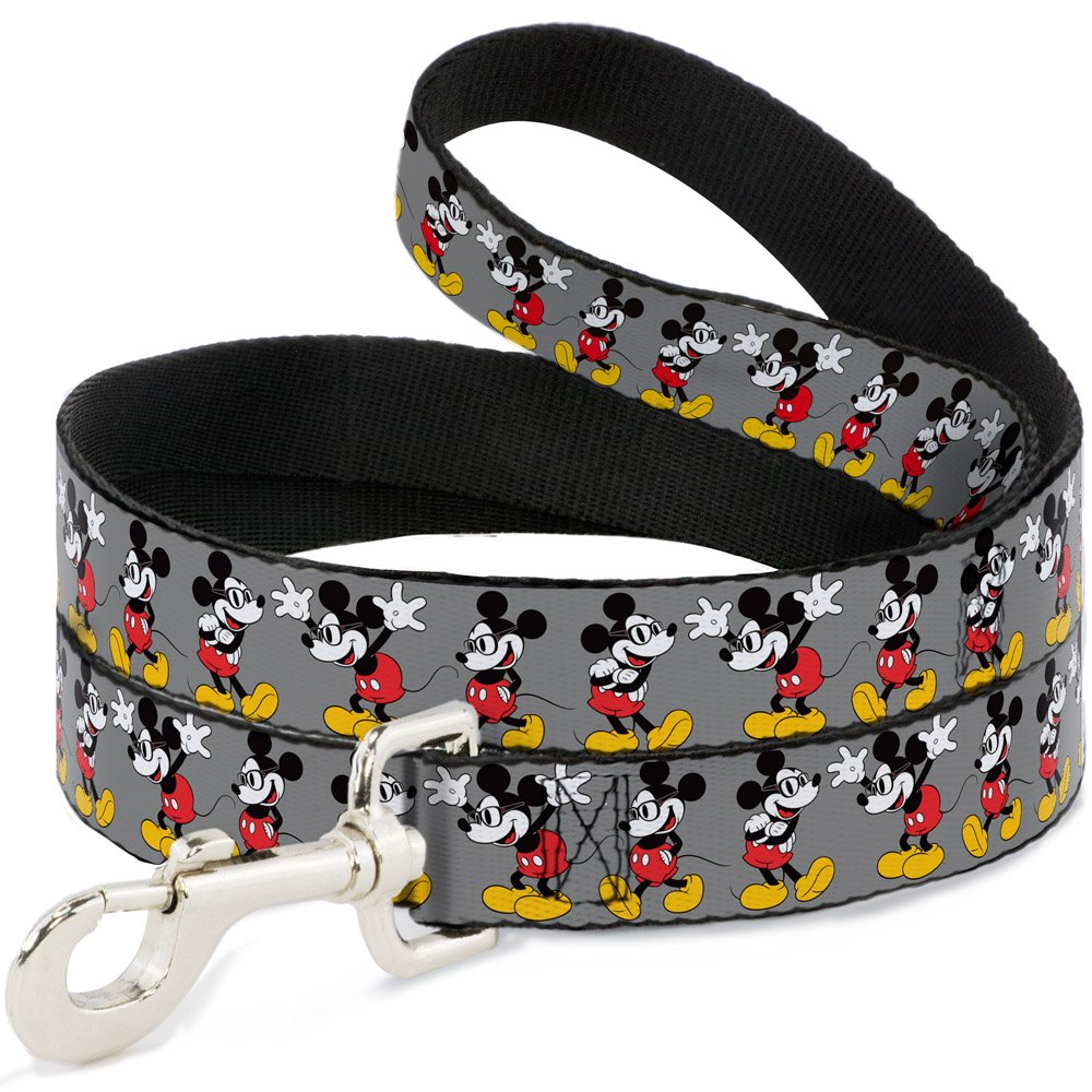 Buckle-Down Pet Leash - Mickey Mouse W/Glasses Poses Gray - 6 Feet Long - 1/2' Wide