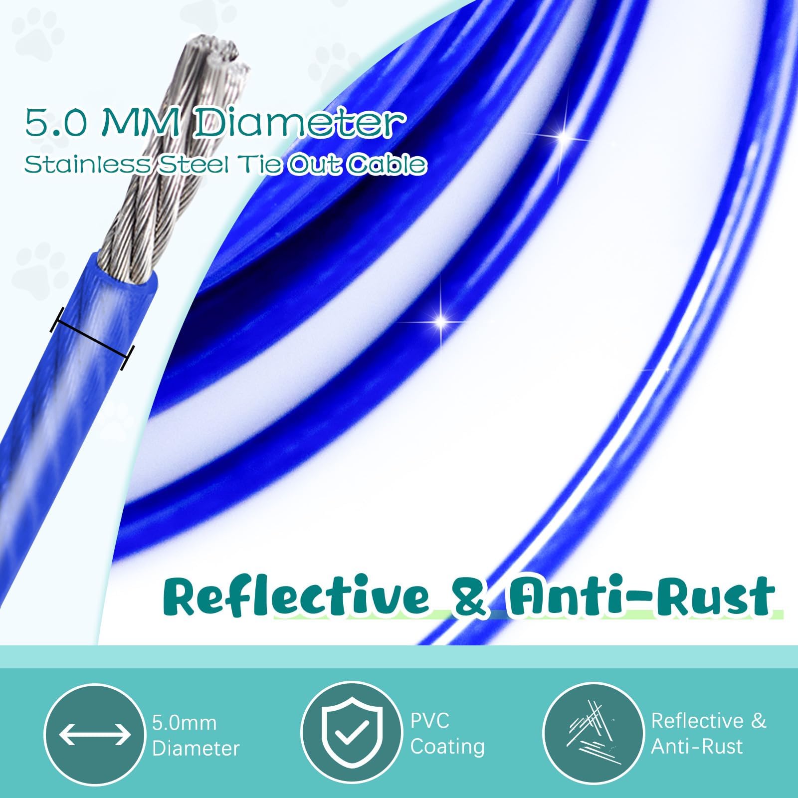 Tie Out Cable For Dogs, 15Ft Dog Leads For Yard Chew Proof, Heavy Duty Dog Tie Out Cable With Superior Carabiner Clip For Large Dogs Up To 250Lbs, Durable Dog Runner For Yard Or Camping