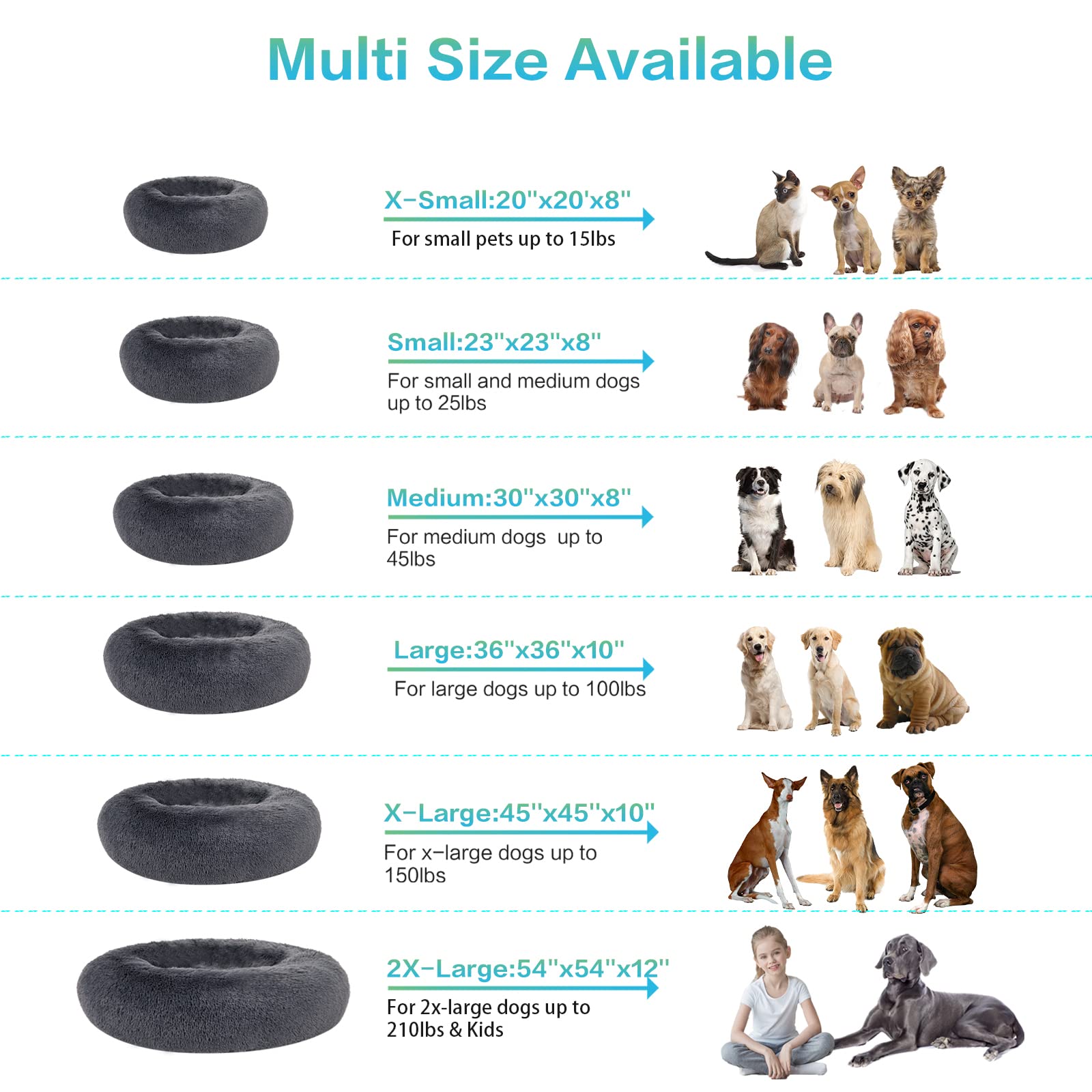 SAVFOX Calming Dog Bed, Plush Faux Fur, Dark Grey, Small 23"x23", Anti-Anxiety Cuddler, Washable, Perfect for Small Dogs