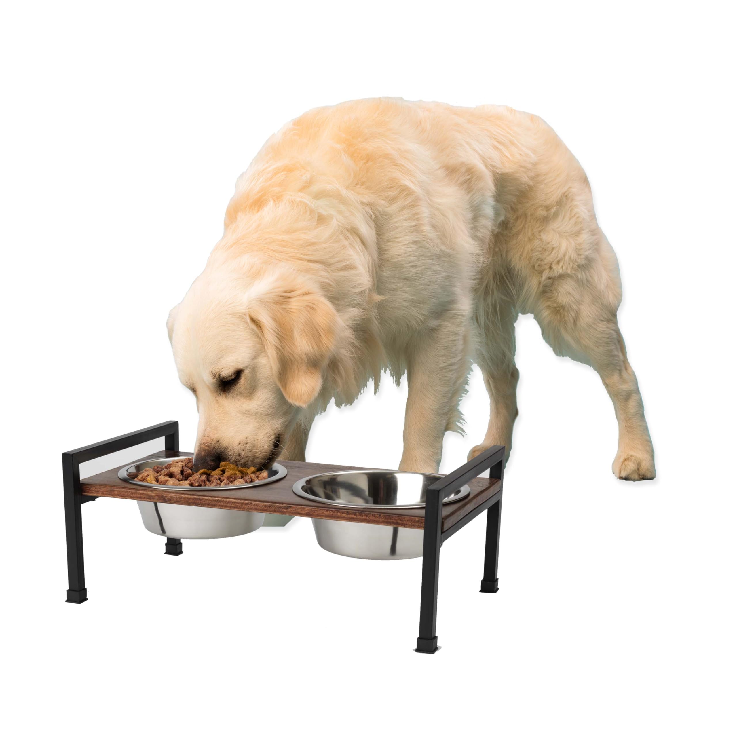 PetRageous 15014 Martinique Wood Non-Slip Table and Steel Frame Dog Diner 6.5-Cup Capacity per Two Removable Stainless-Steel Bow